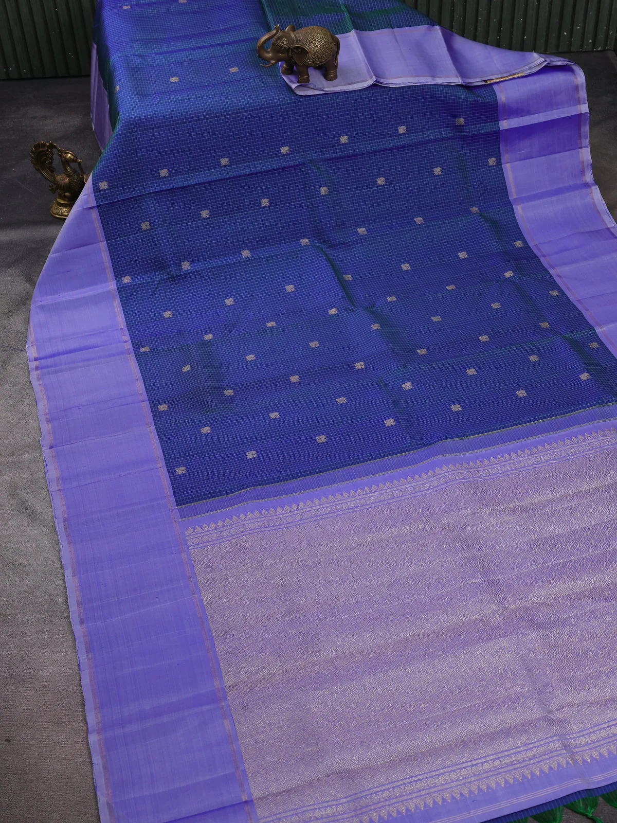 Bluish Green - Blue Kanchipuram Silk Saree - Image 2