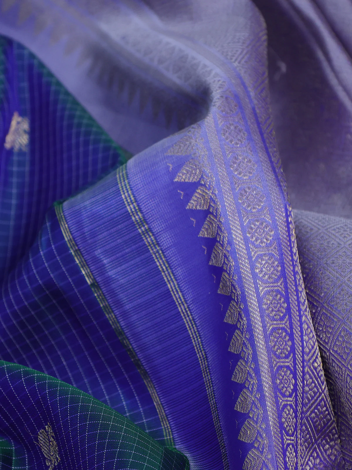 Bluish Green - Blue Kanchipuram Silk Saree - Image 3