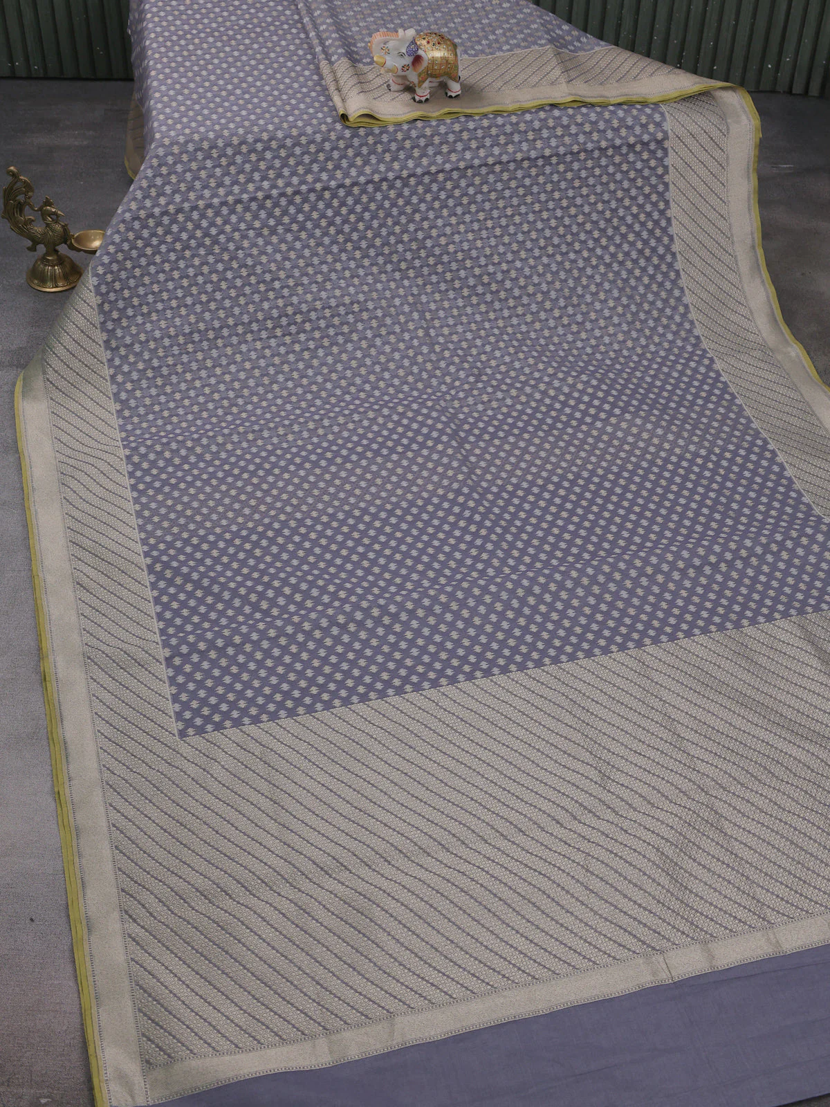 Bluish Grey Banarasi Cotton Saree - Image 2