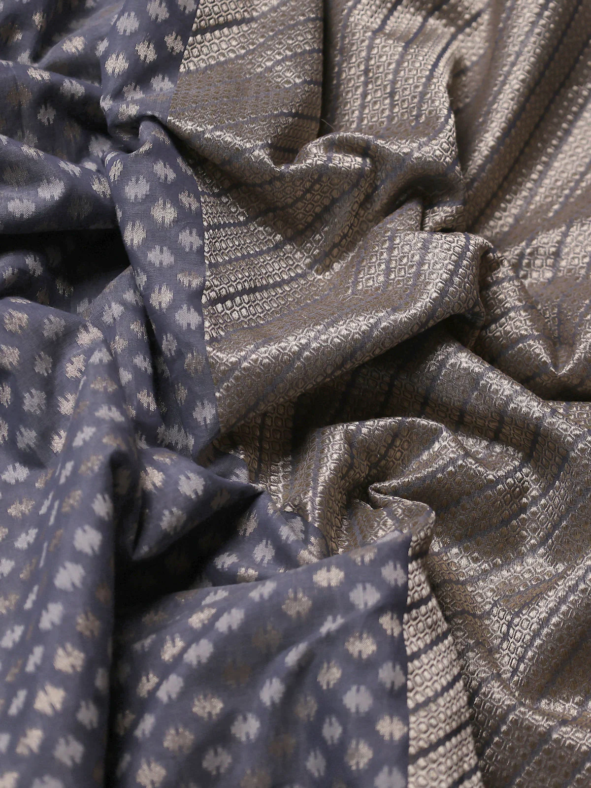 Bluish Grey Banarasi Cotton Saree - Image 3