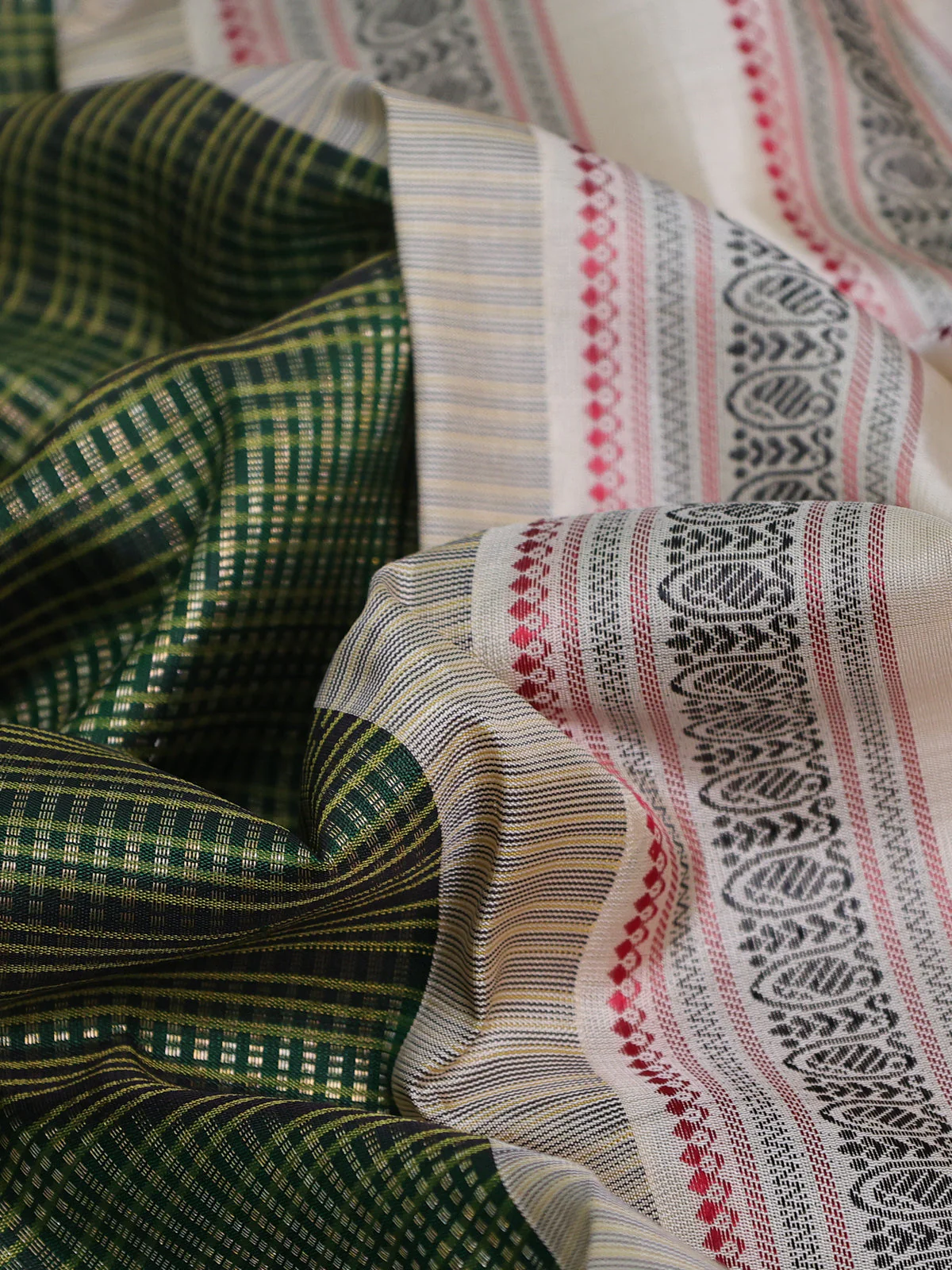 Bottle Green - Beige Kanchipuram Silk Saree - Image 3