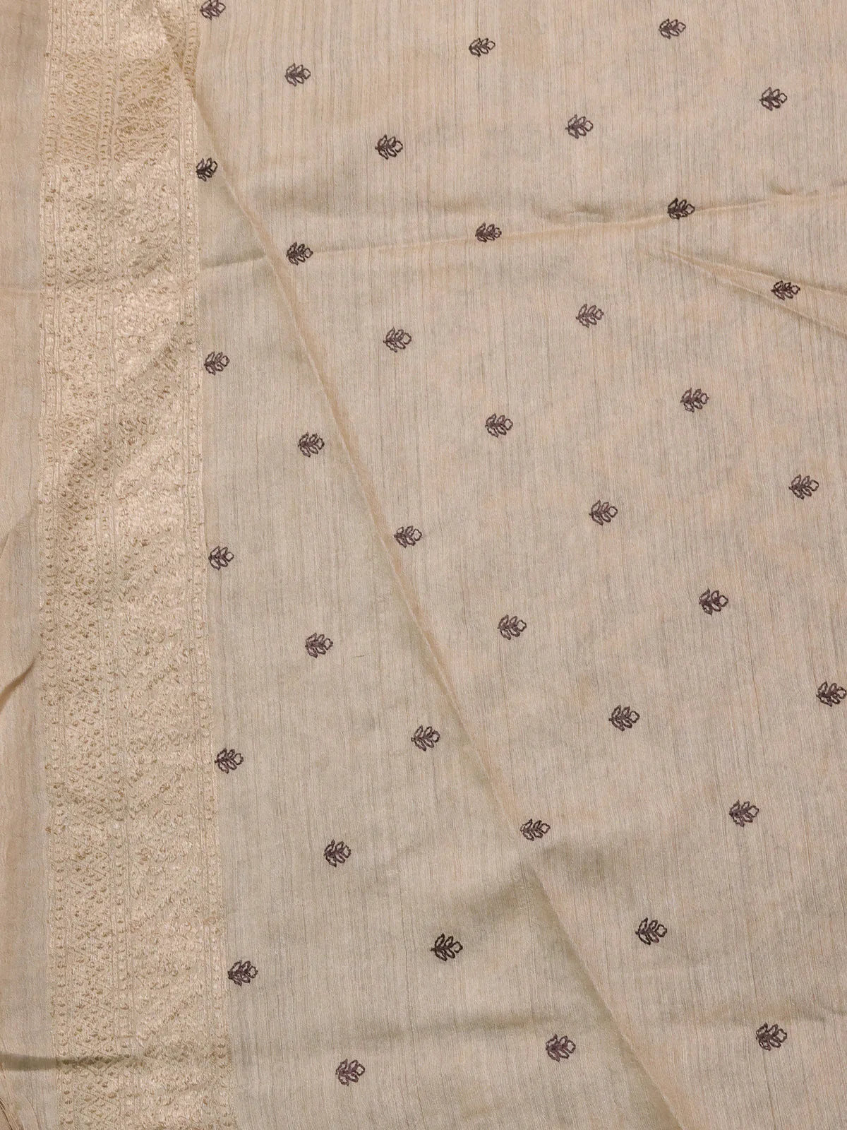 Brown-Beige Chiniya Silk Saree With Zari Weaves & Embroided Border - Image 4