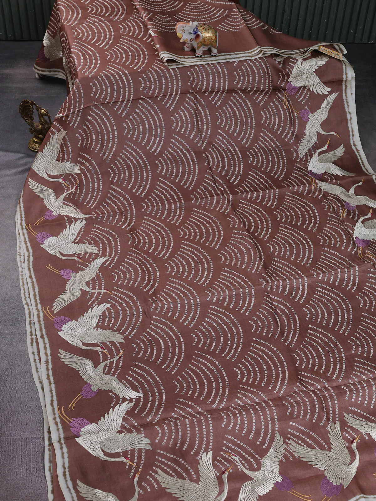Brown -Cream Pure Tussar Silk Saree - Image 2