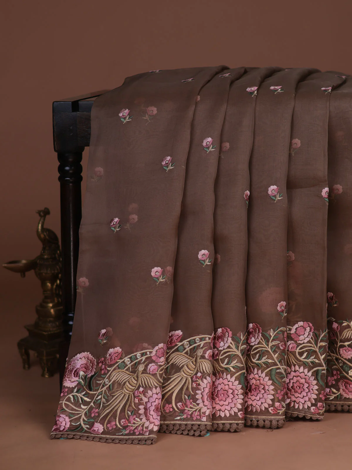 Brown Organza Silk Saree - Image 2