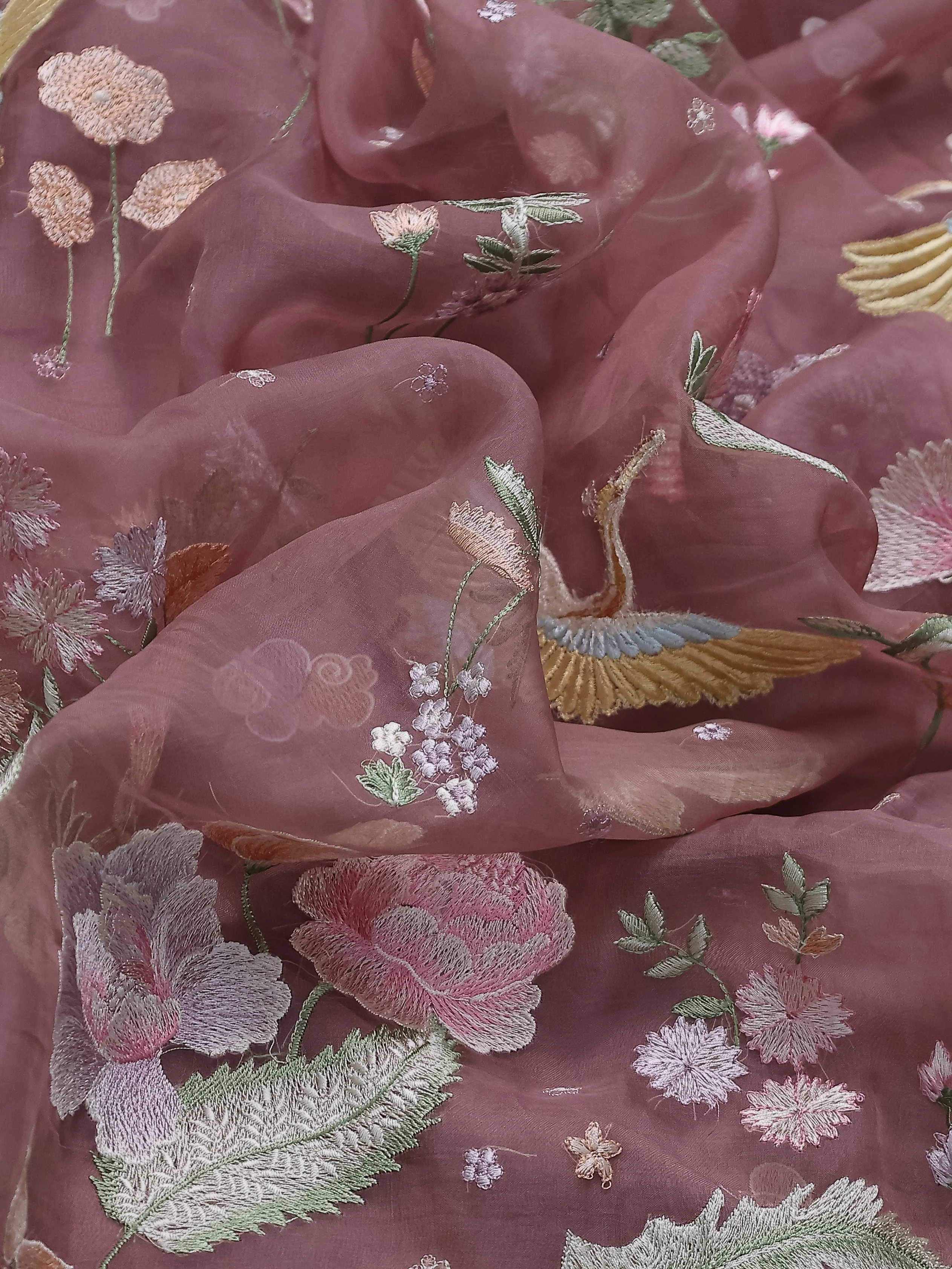 Brown Organza Silk Saree With Embroidery - Image 3