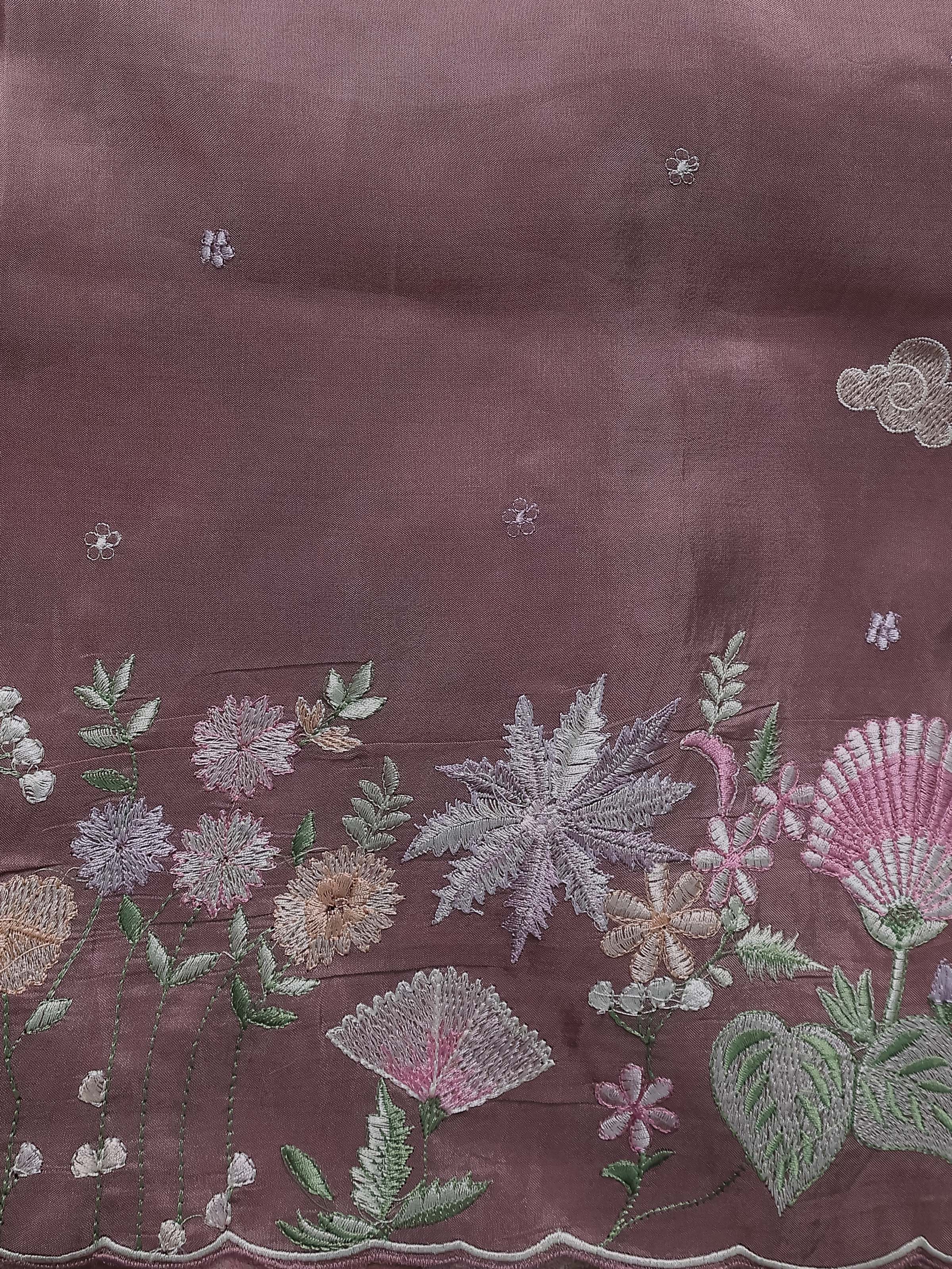 Brown Organza Silk Saree With Embroidery - Image 4