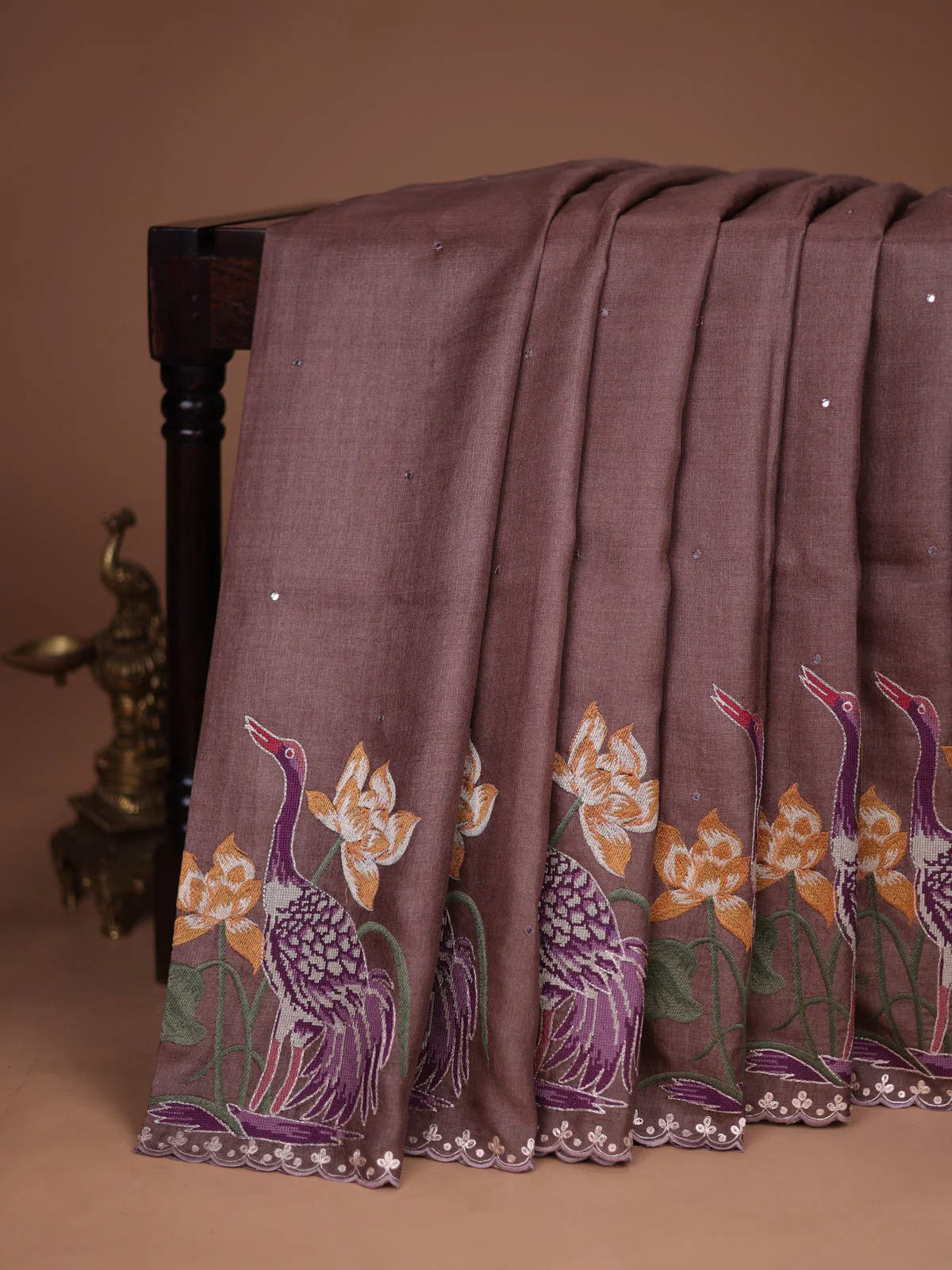 Brown-Pastel Green Tussar Silk Saree - Image 2