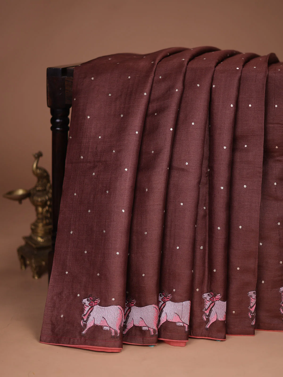 Brown Tussar Silk Saree - Image 2