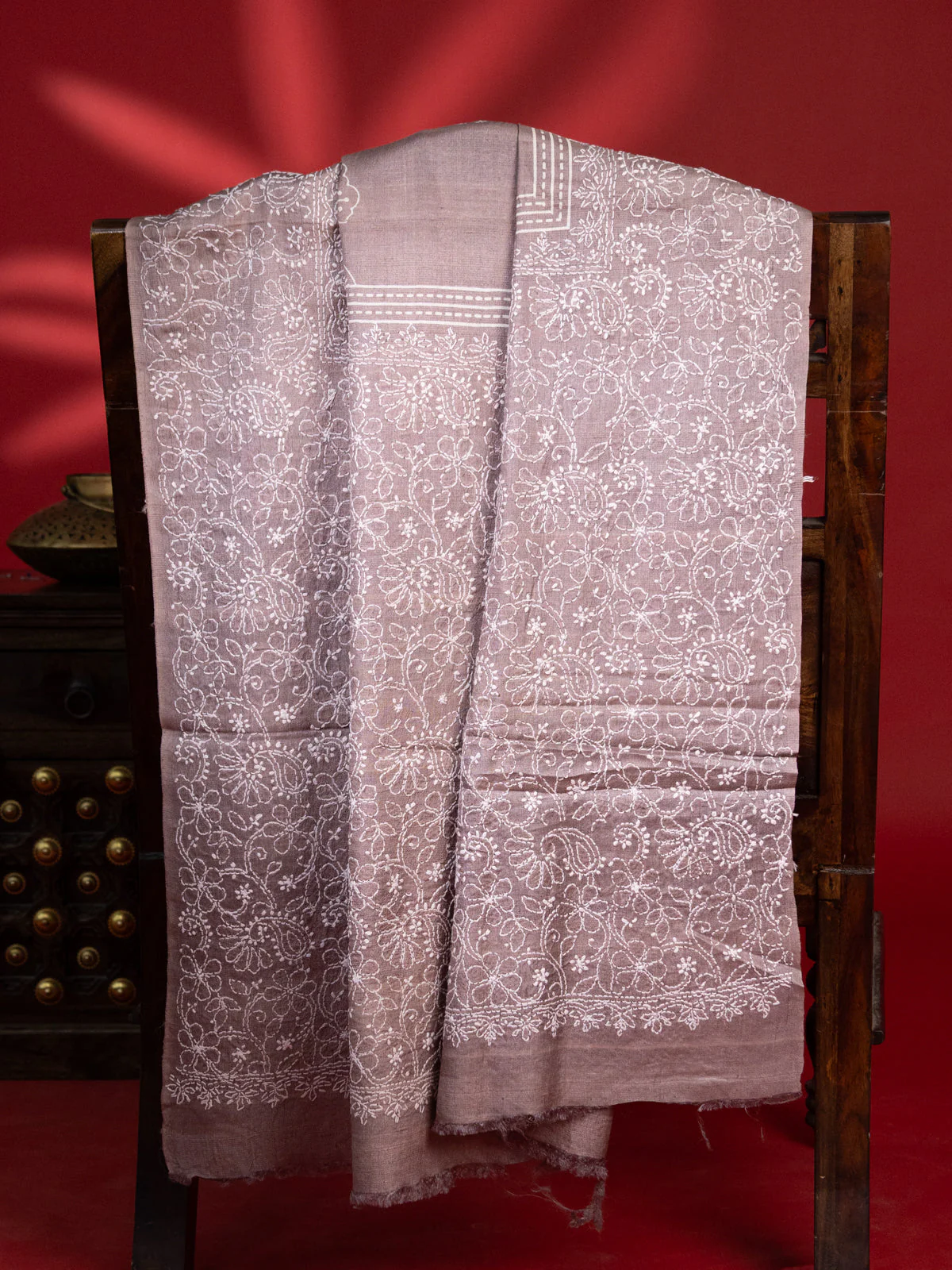Brown Tussar Silk Saree With Border Embroidery - Image 3