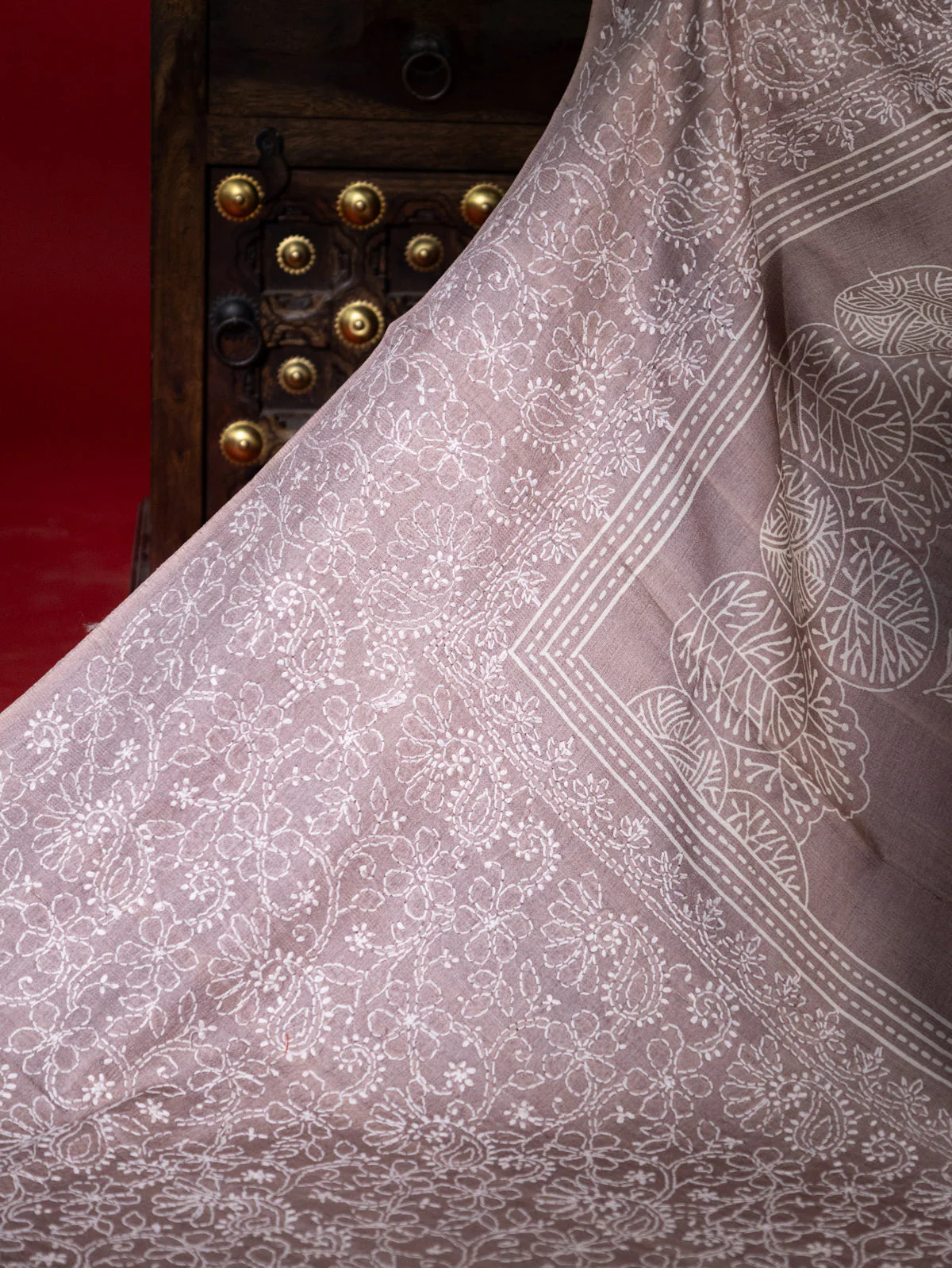 Brown Tussar Silk Saree With Border Embroidery - Image 4