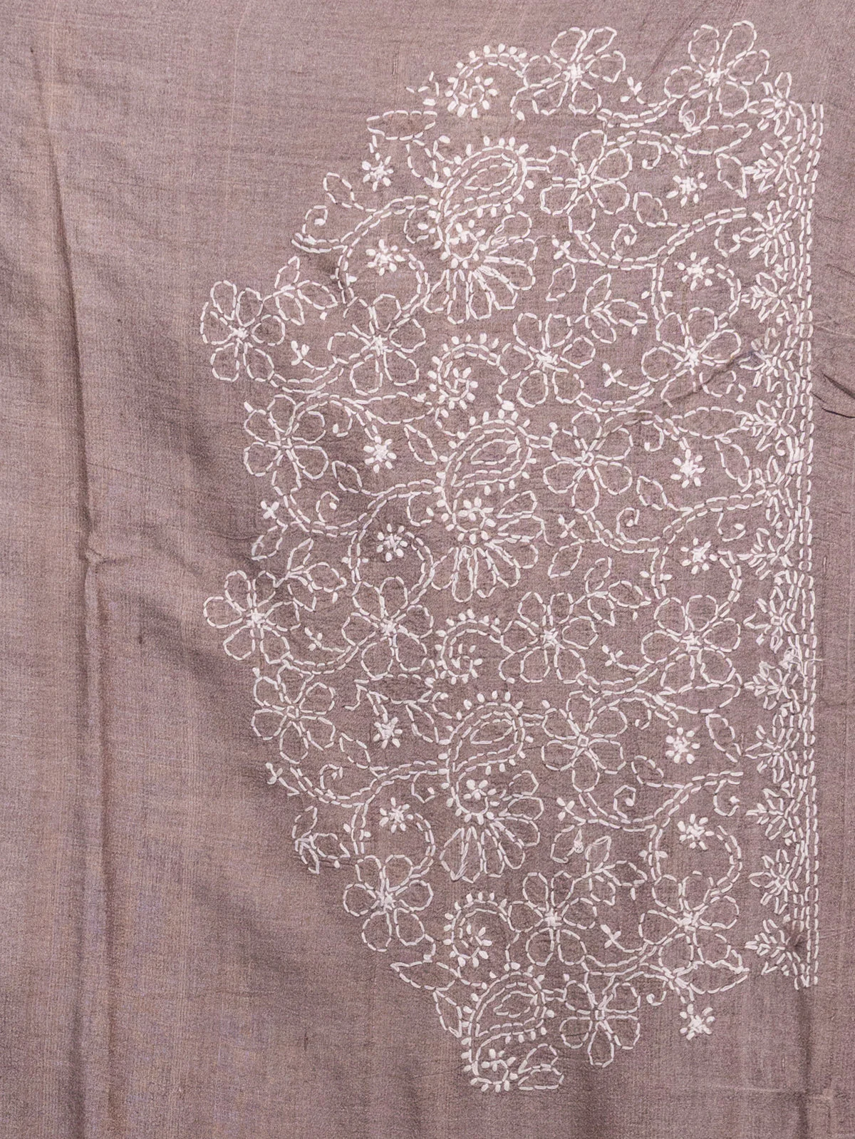 Brown Tussar Silk Saree With Border Embroidery - Image 5