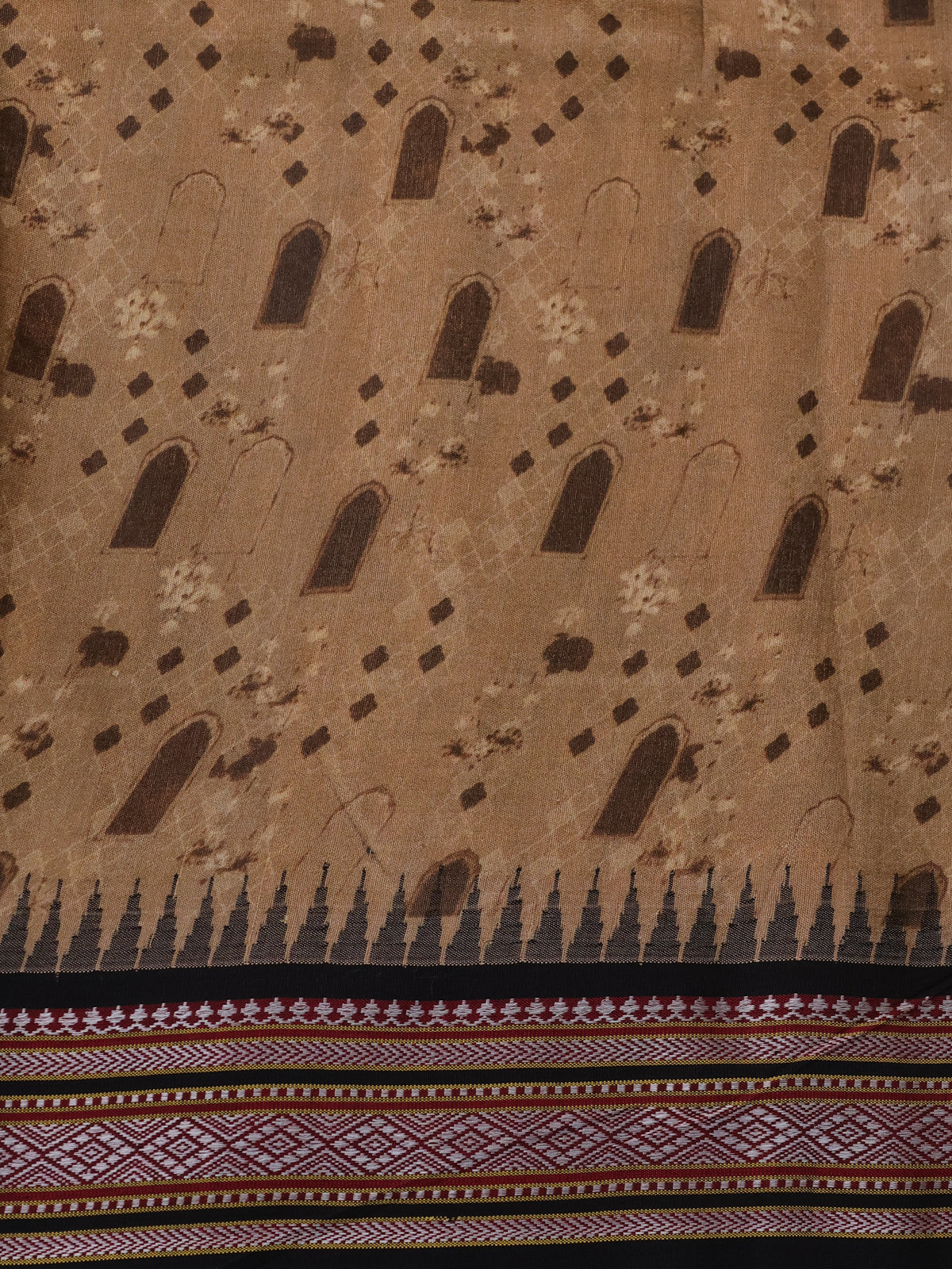 Brown Tussar Silk Saree With Digital Prints & Ganga Jamuna Vidarbha Border - Image 4
