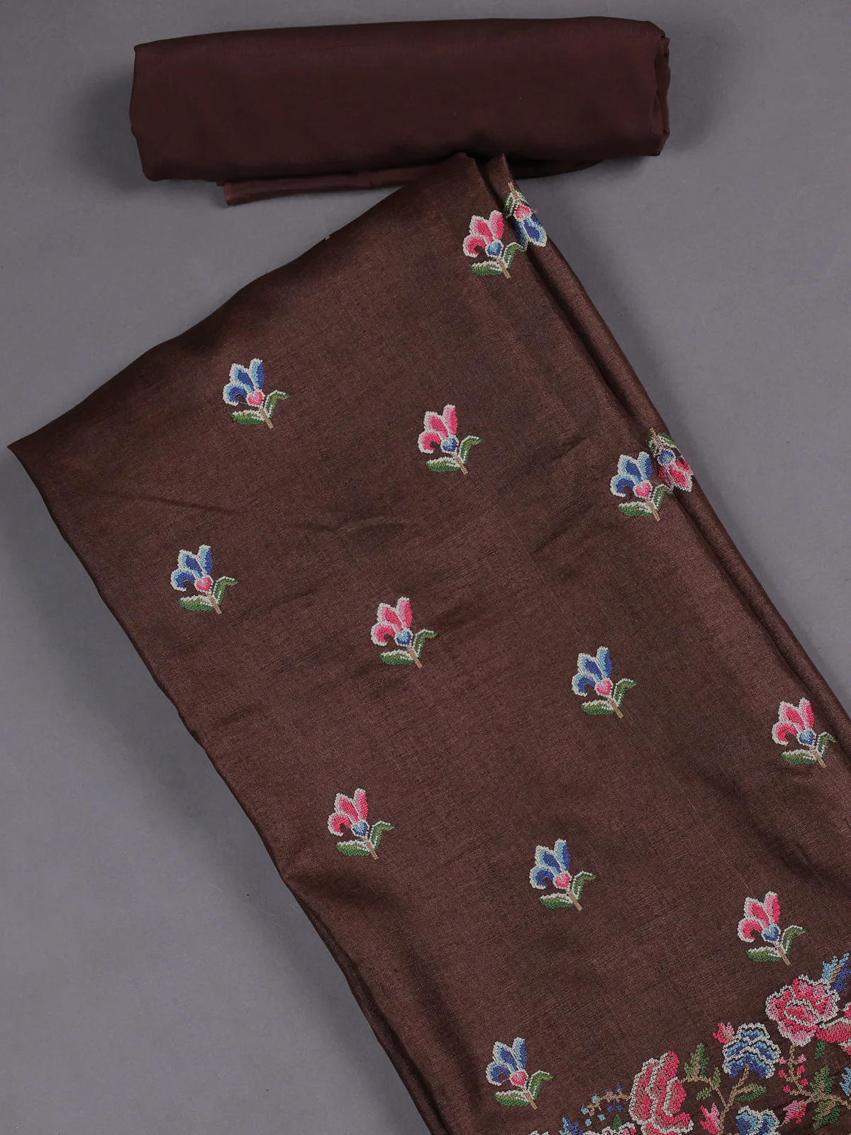 Brown Tussar Silk Unstitched Suit - Image 2
