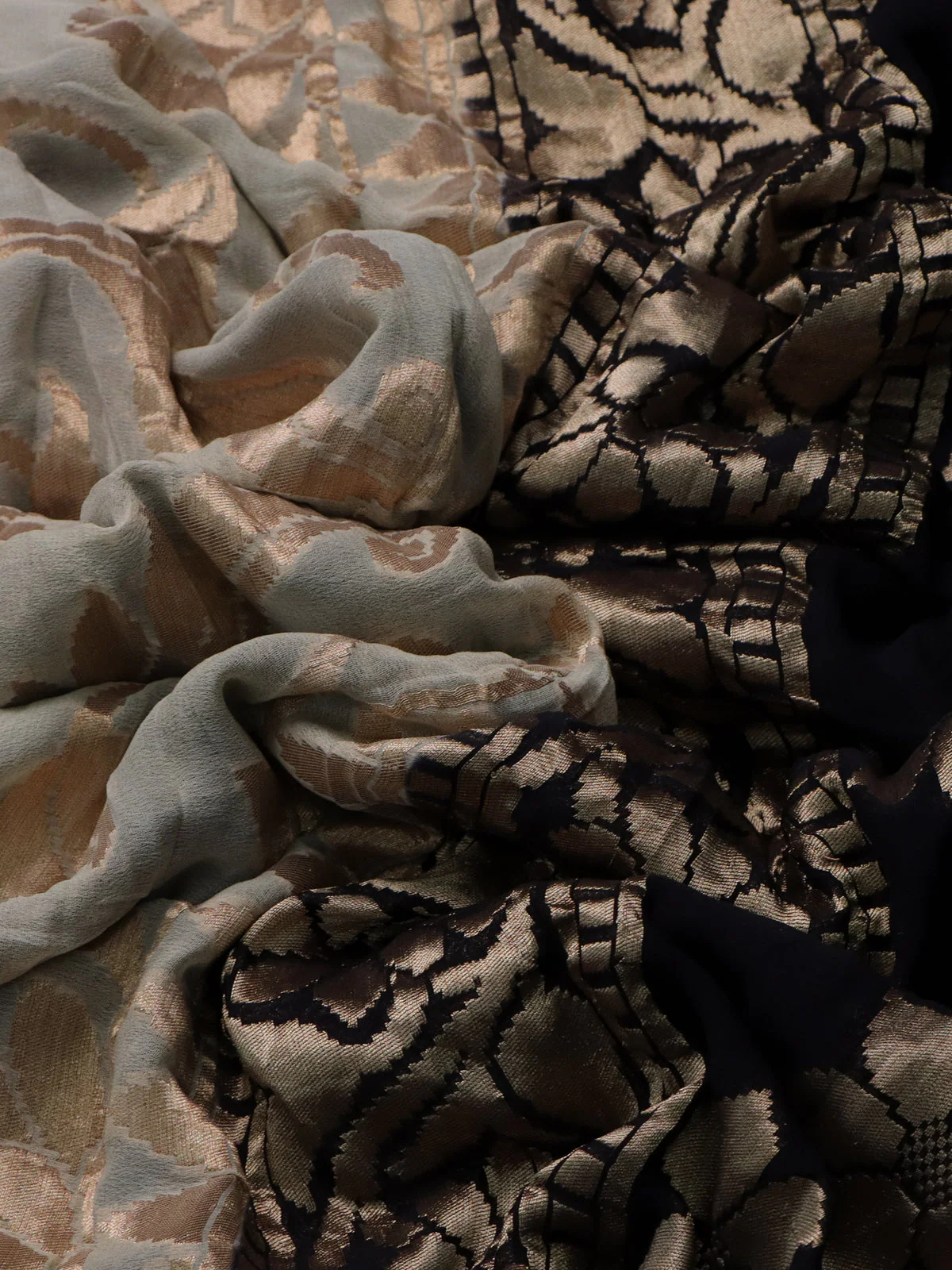 Cream-Black Banarasi Georgette Saree - Image 3