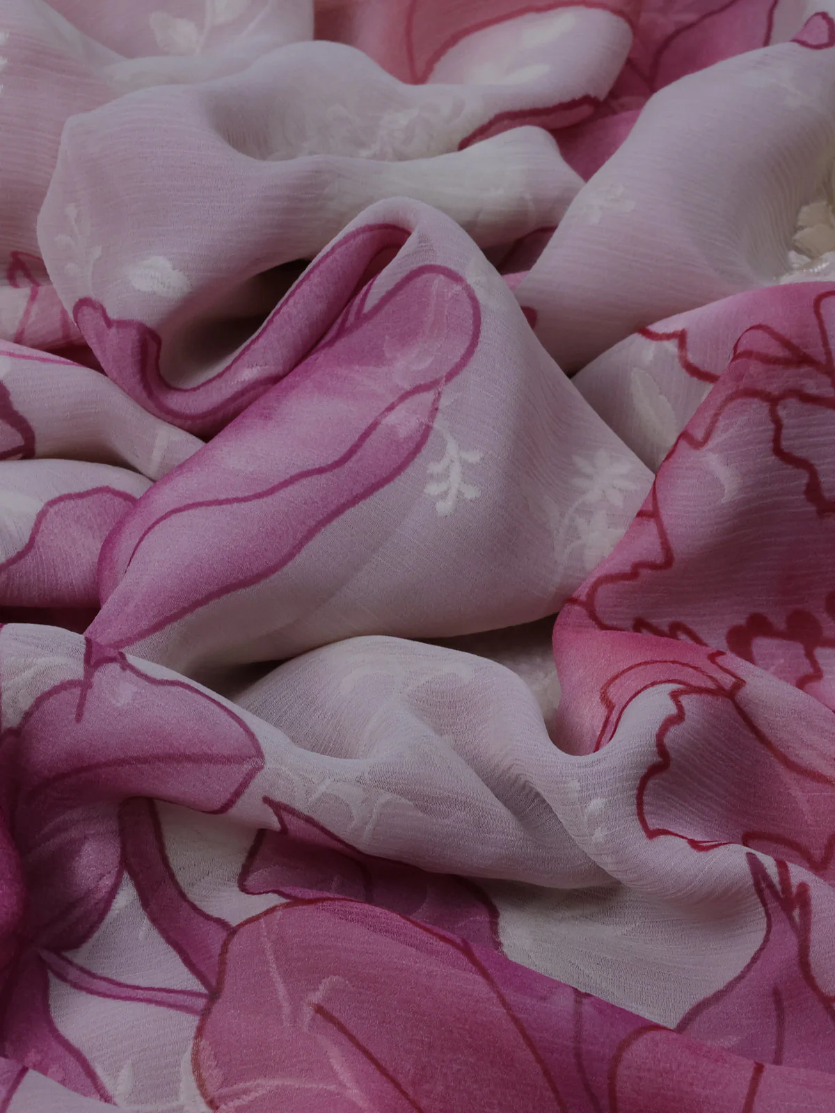 Cream Chiffon Saree Parsi Embroidery - Image 3