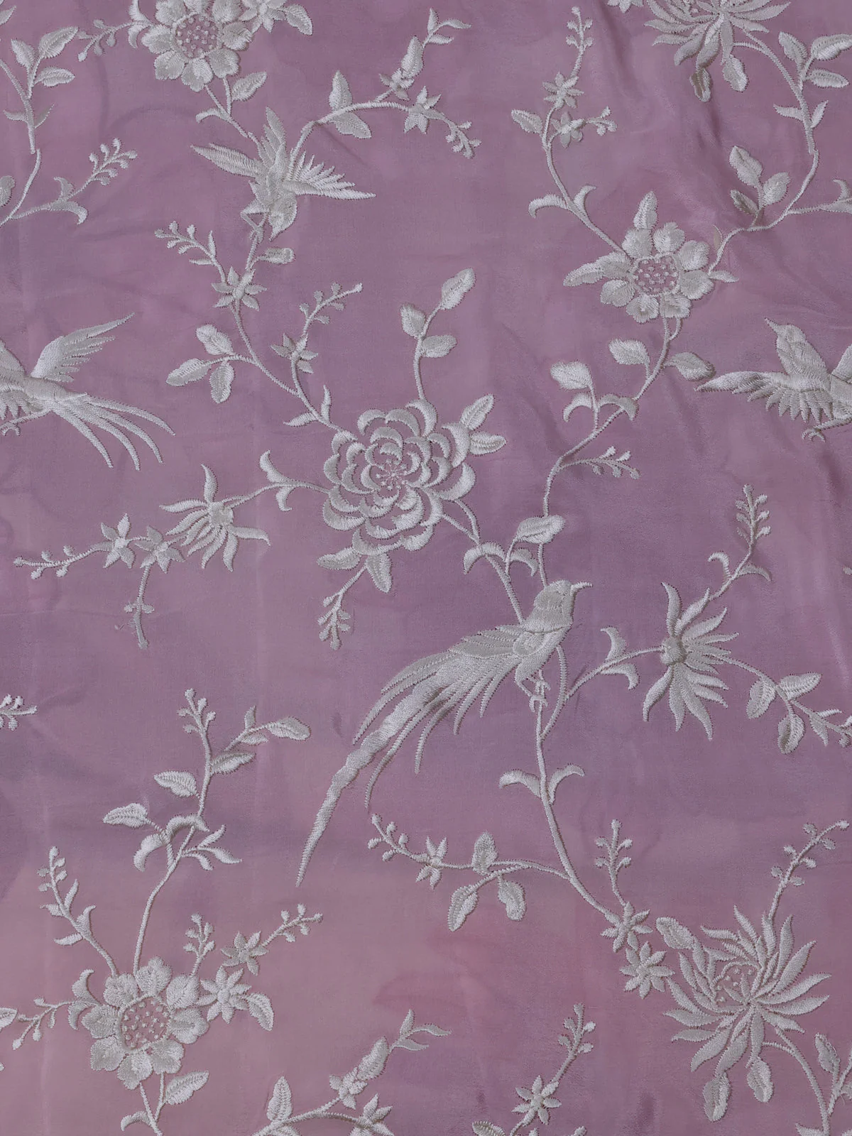 Cream Chiffon Saree Parsi Embroidery - Image 4