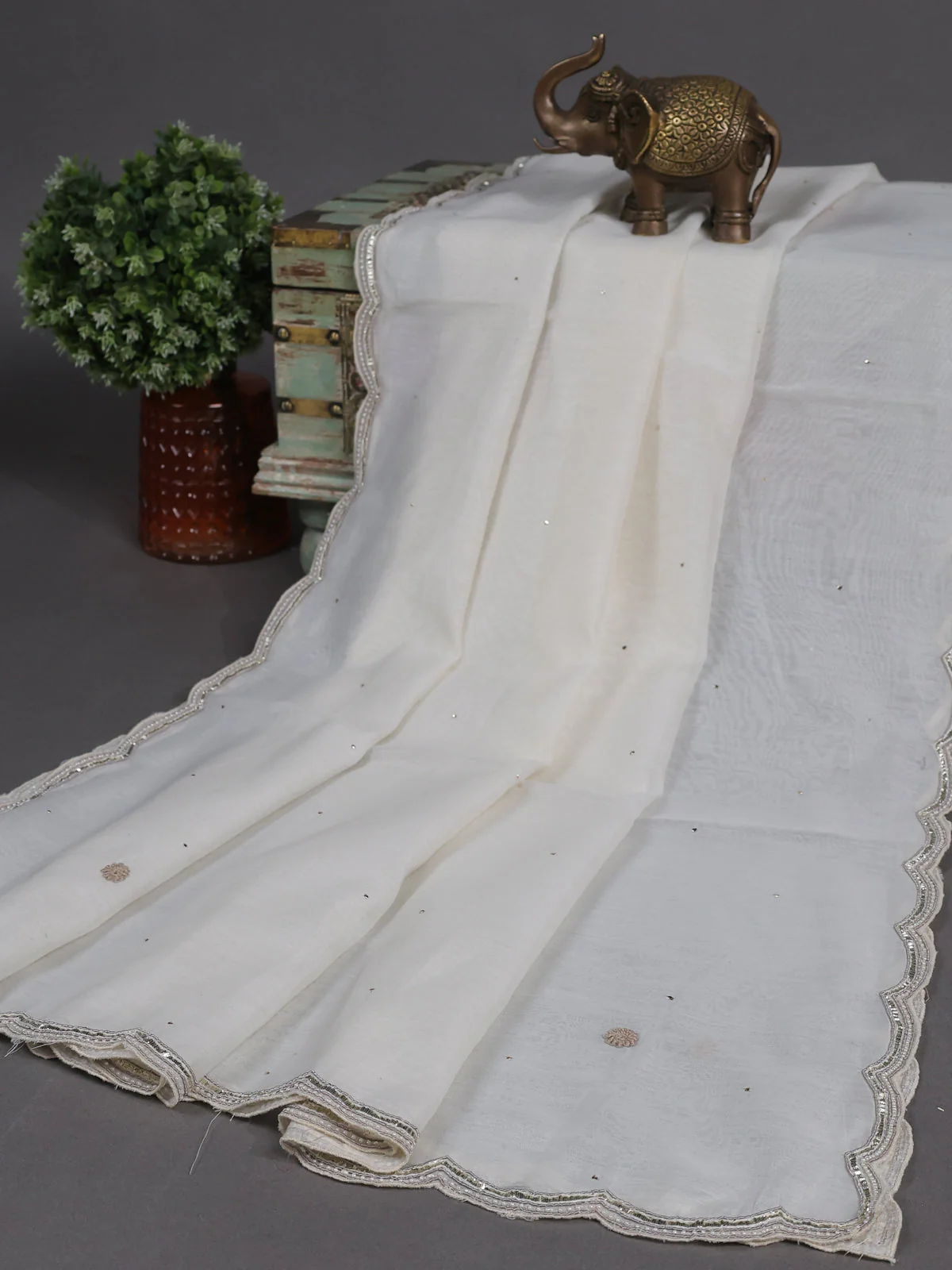 Cream Mul Chanderi Semi Stitched Suit - Image 3