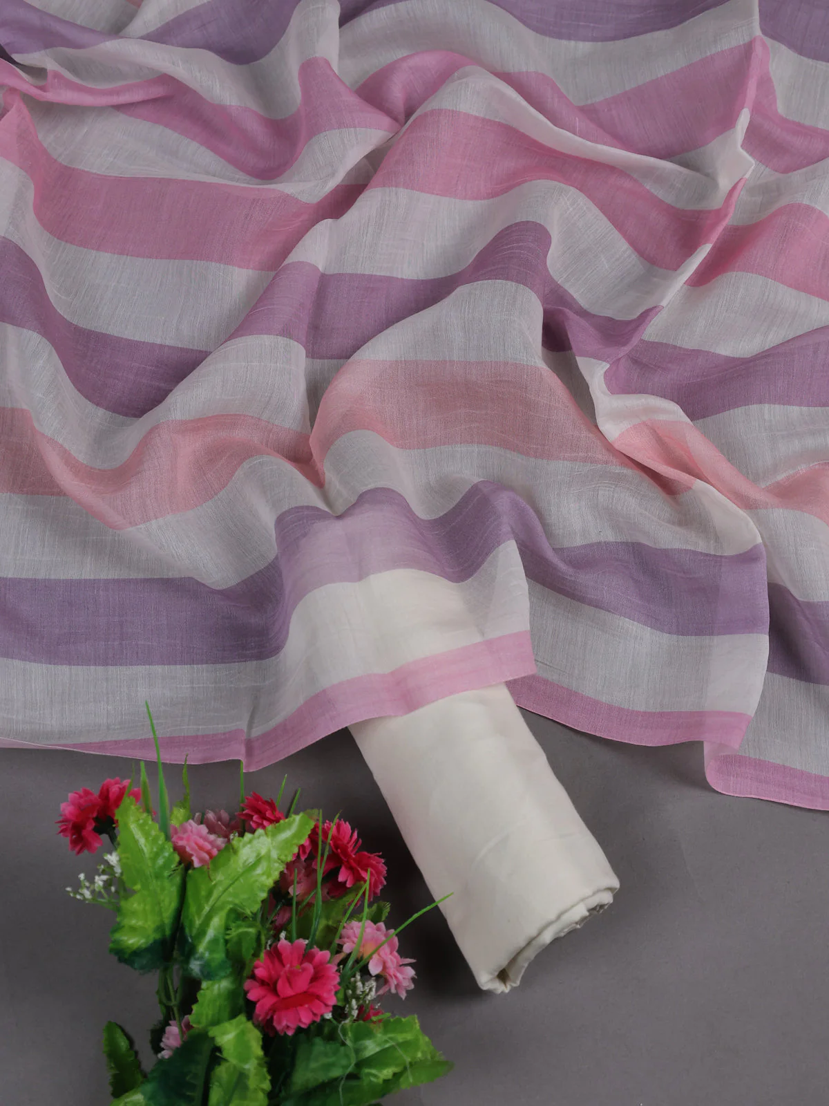 Cream Mul Chanderi Unstitched Suit - Image 2