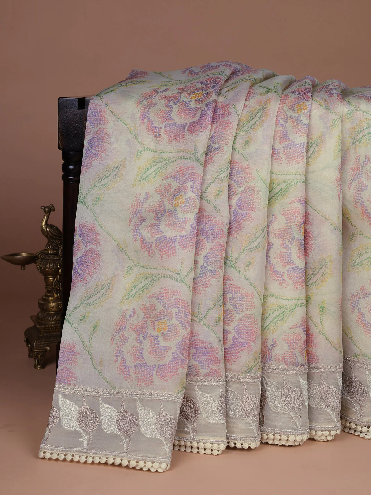 Cream Organza Silk Saree - Image 2
