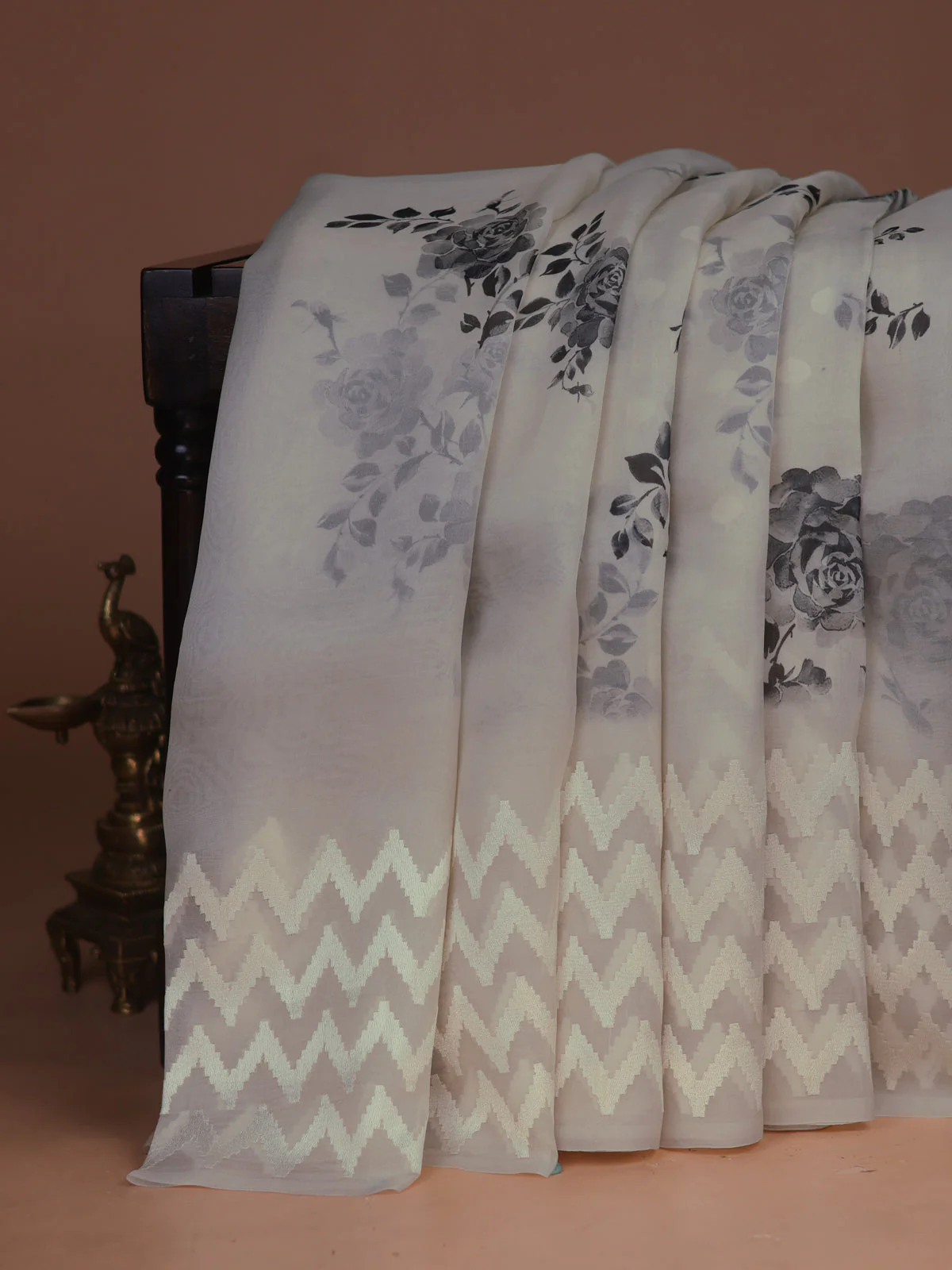 Cream Organza Silk Saree - Image 2