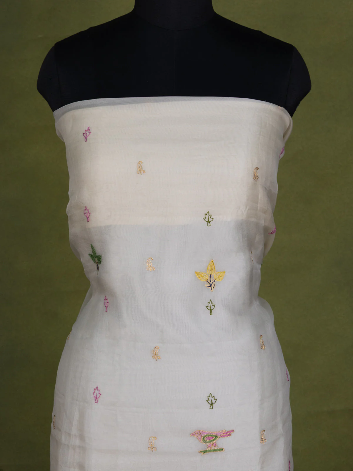 Cream Organza Unstitched Suit - Image 2