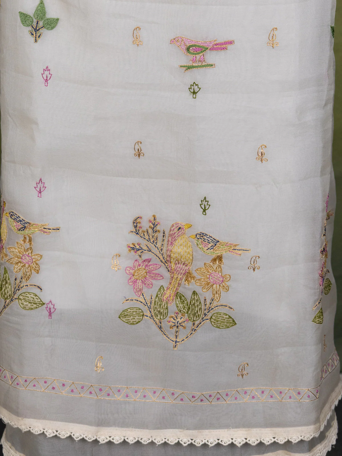 Cream Organza Unstitched Suit - Image 4