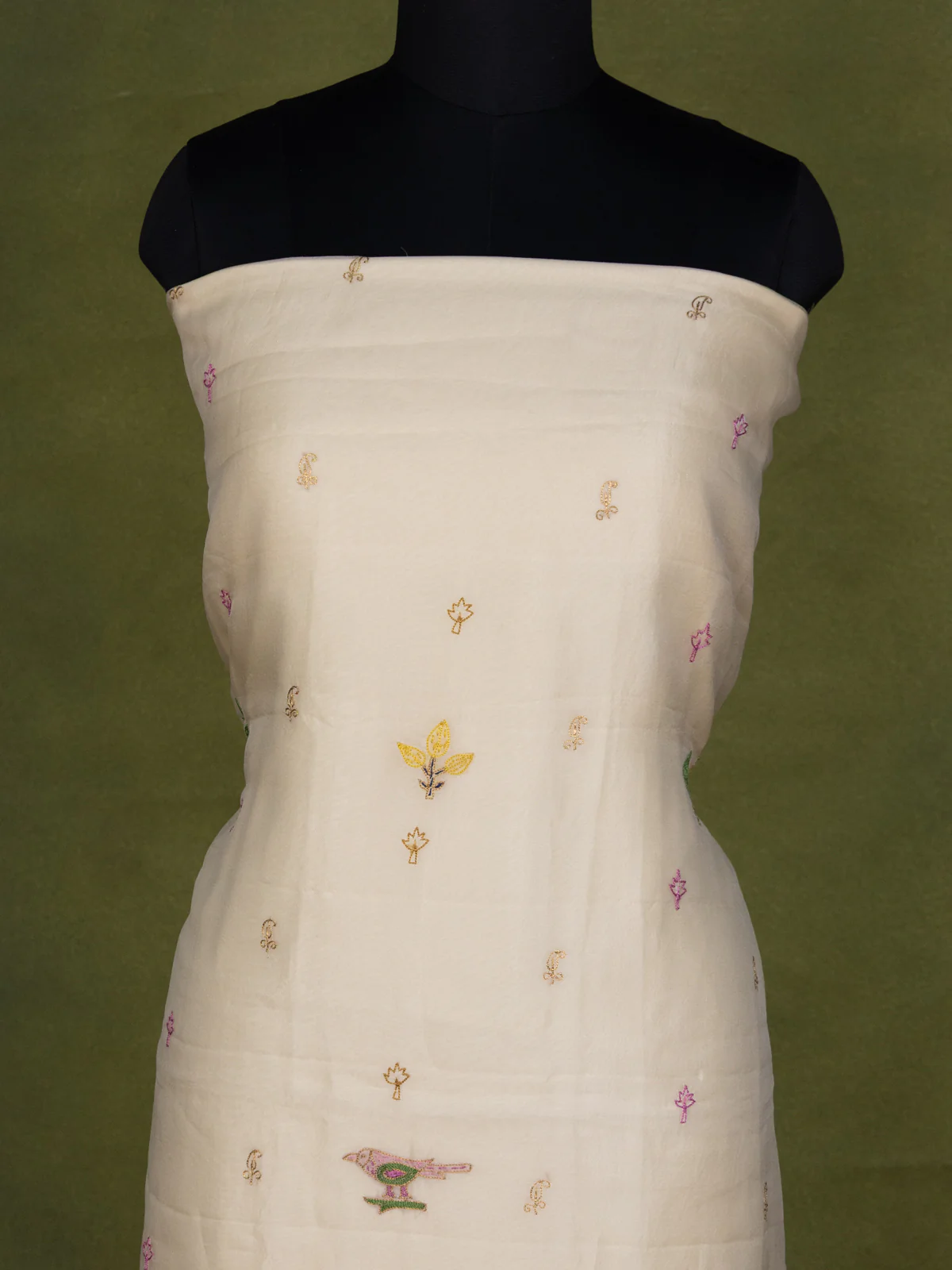 Cream Organza Unstitched Suit - Image 2