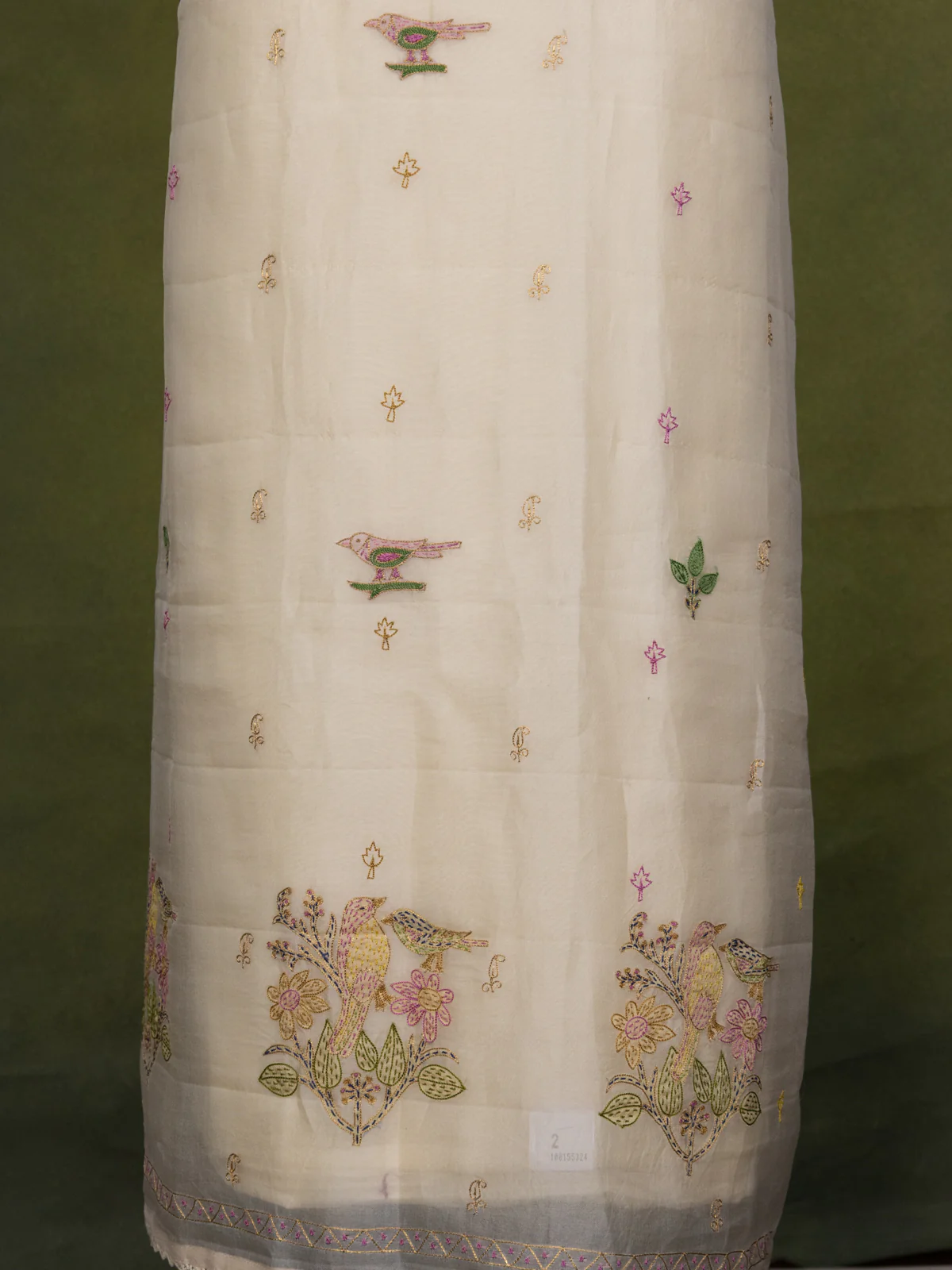 Cream Organza Unstitched Suit - Image 4