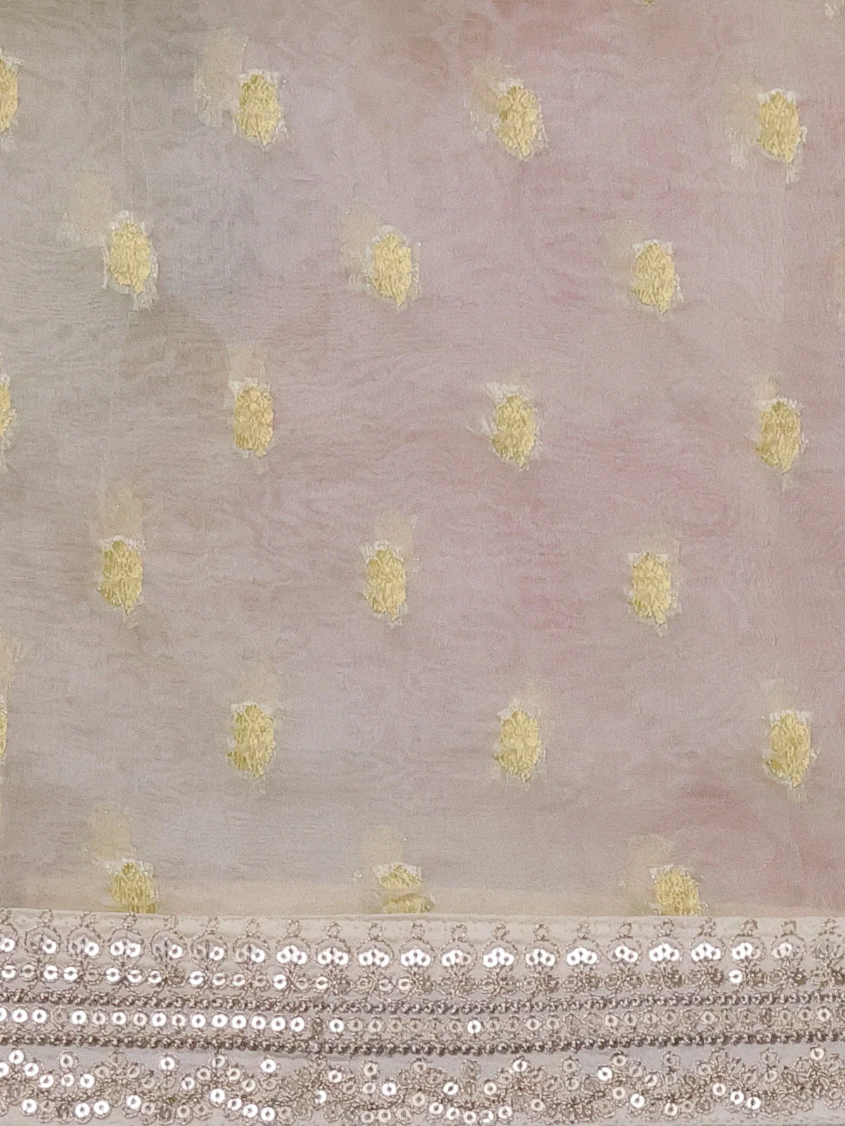 Cream Organza With Zari Weave Embroidery Patch Border - Image 4