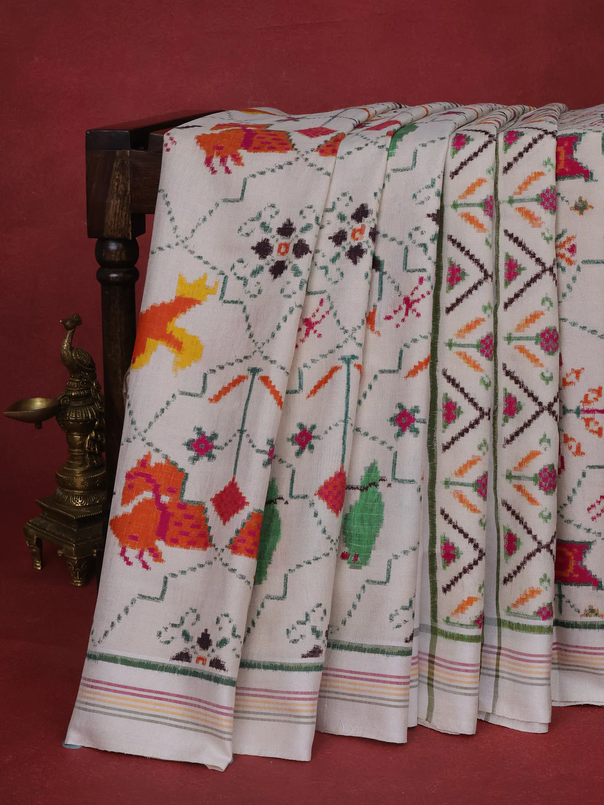 Cream Patan Patola Silk Saree - Image 2