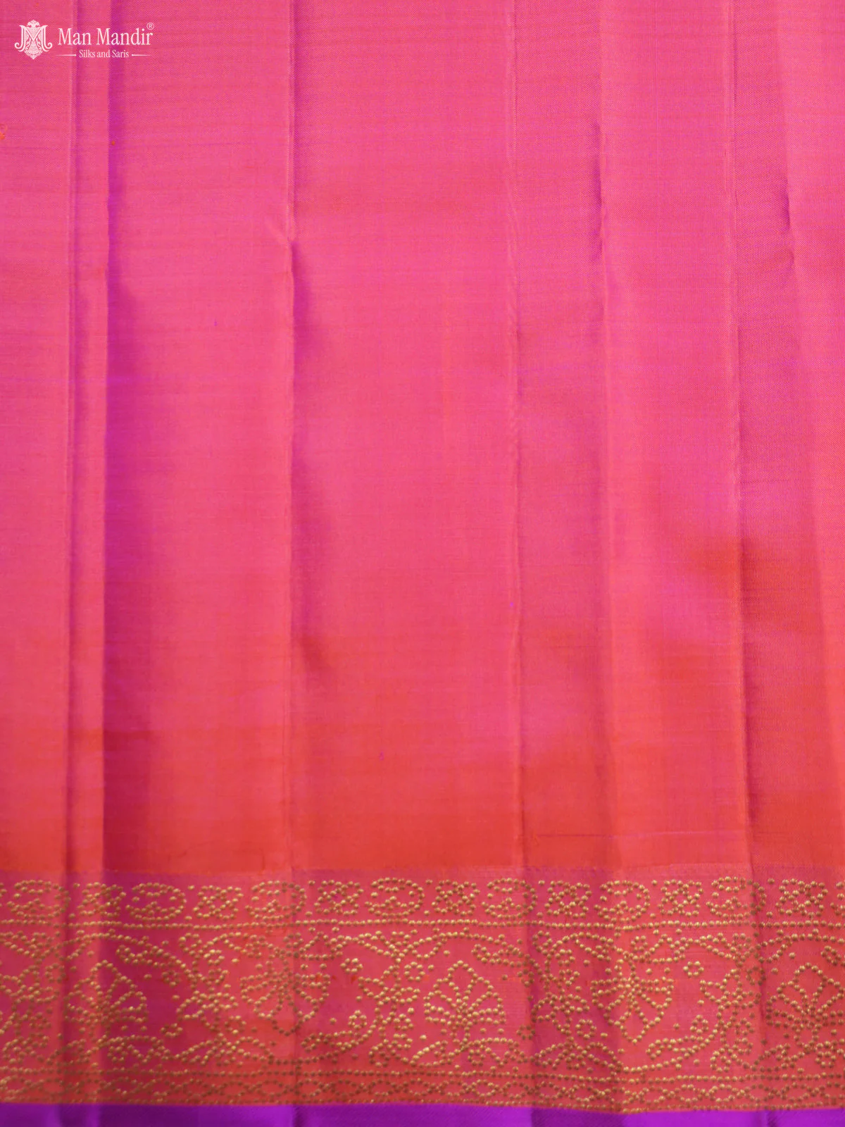 Cream - Pinkish Orange Kanchipuram Silk Saree - Image 7