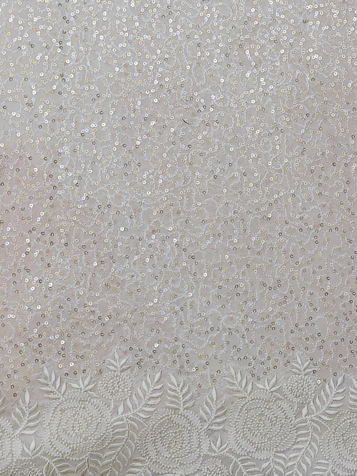 Cream Sequin Embroidered Georgette Saree - Image 3