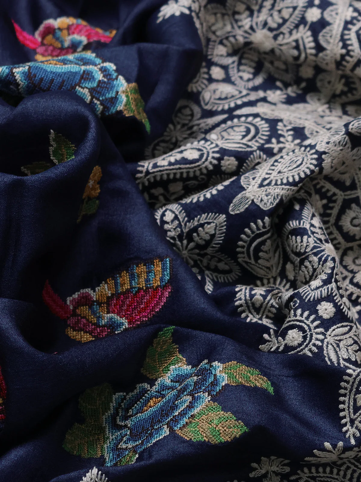 Dark Blue Tussar Silk Saree - Image 3