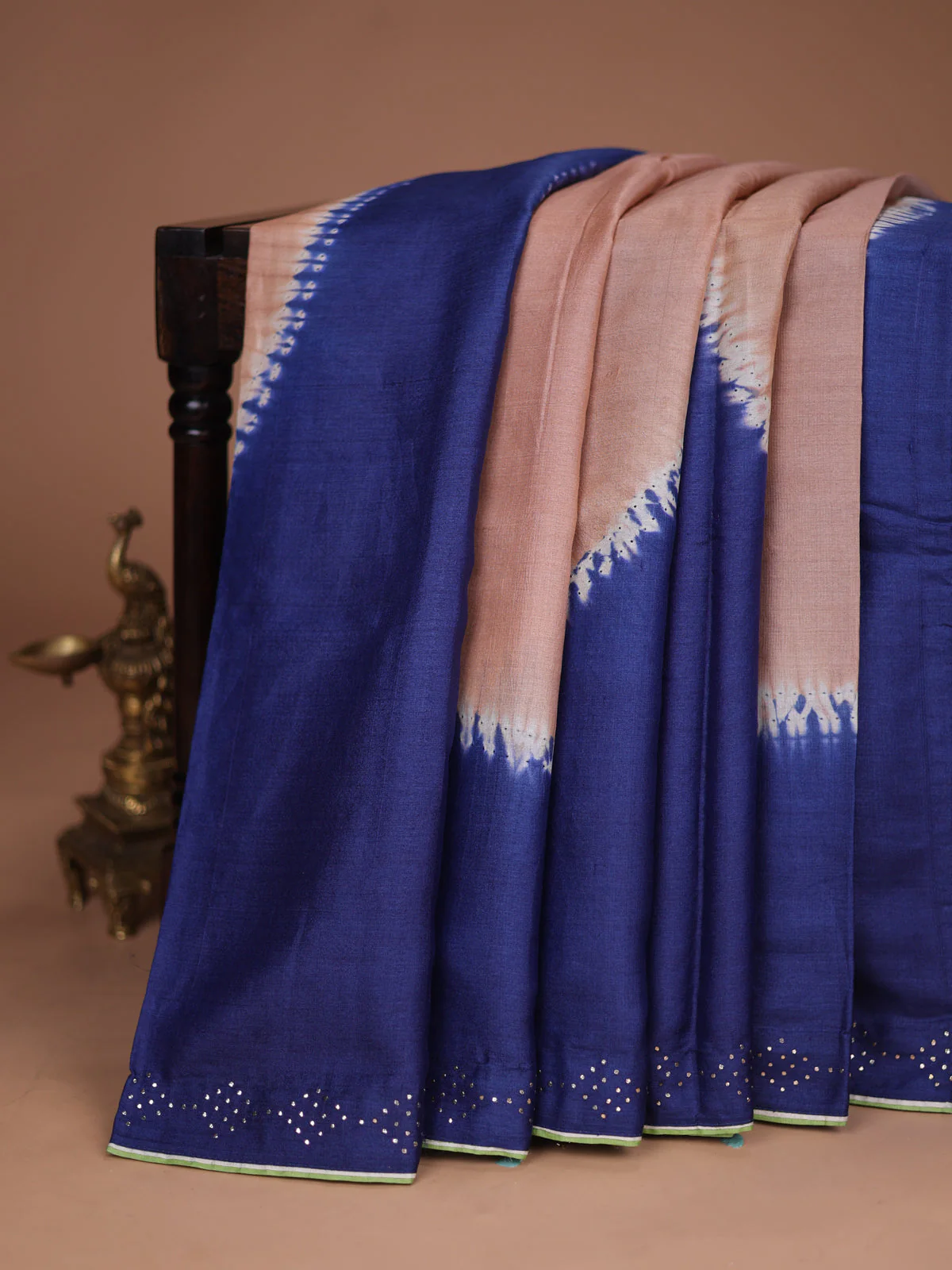 Dark Blue Tussar Silk Saree - Image 2
