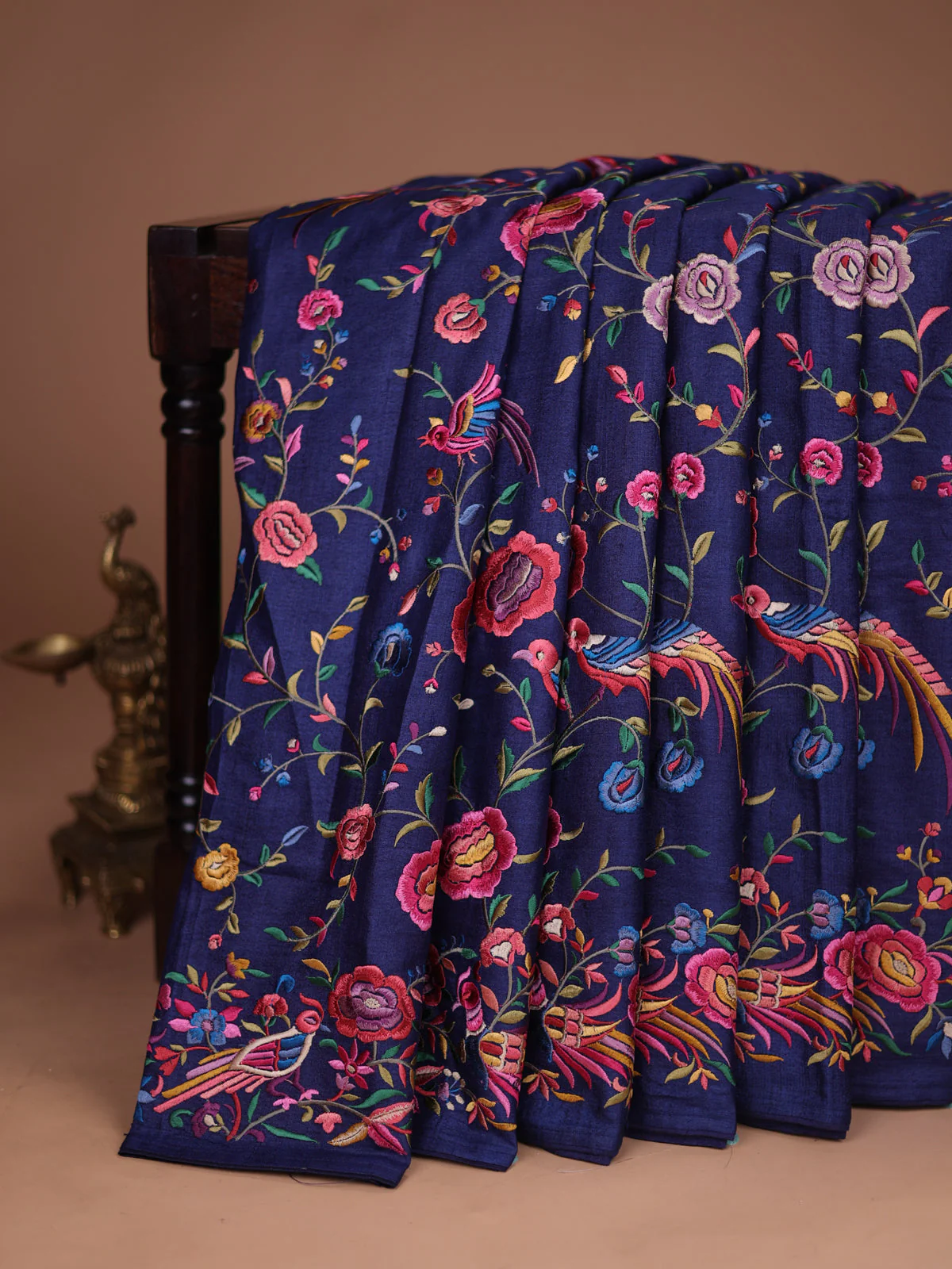 Dark Blue Tussar Silk Saree - Image 2