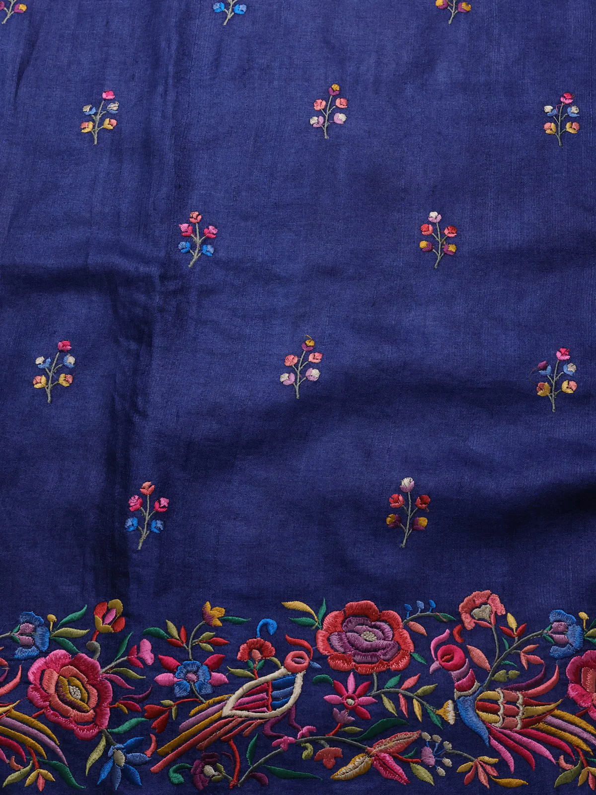 Dark Blue Tussar Silk Saree - Image 4