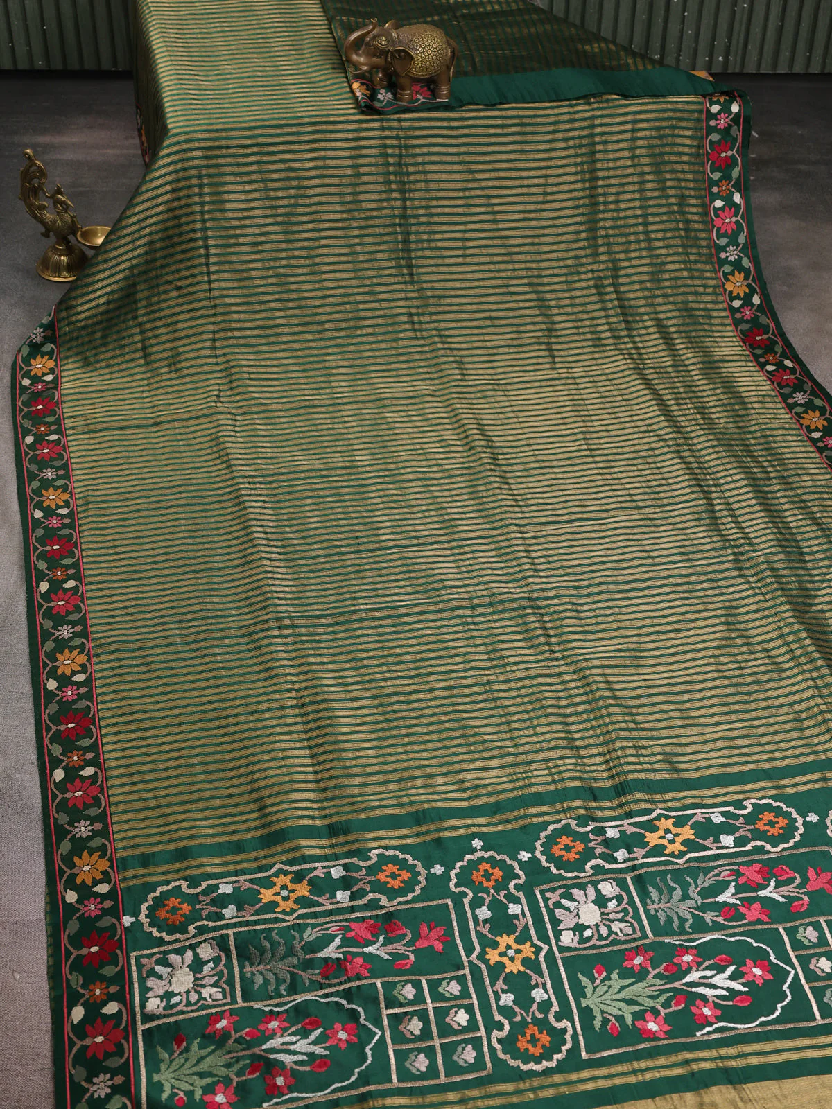 Dark Green Embroidered Banarasi Silk Saree - Image 2
