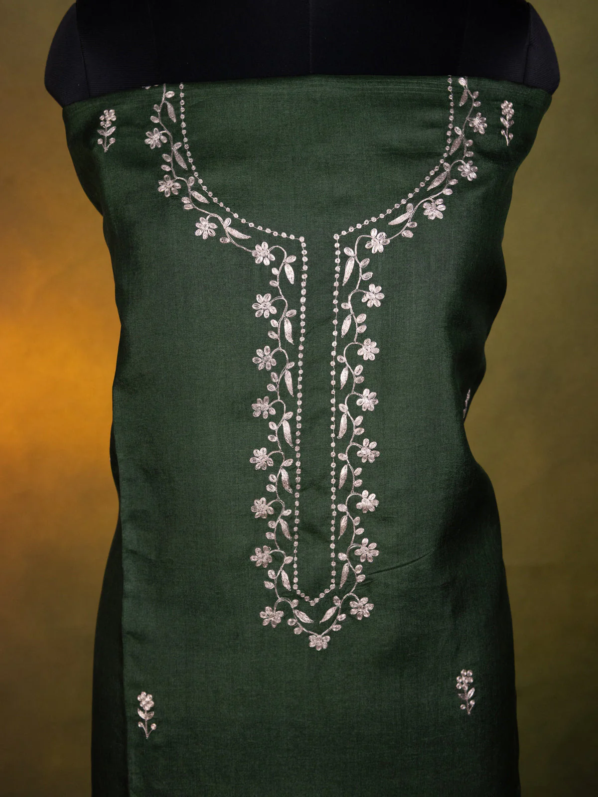 Dark Green Tussar Unstitched Suit - Image 2