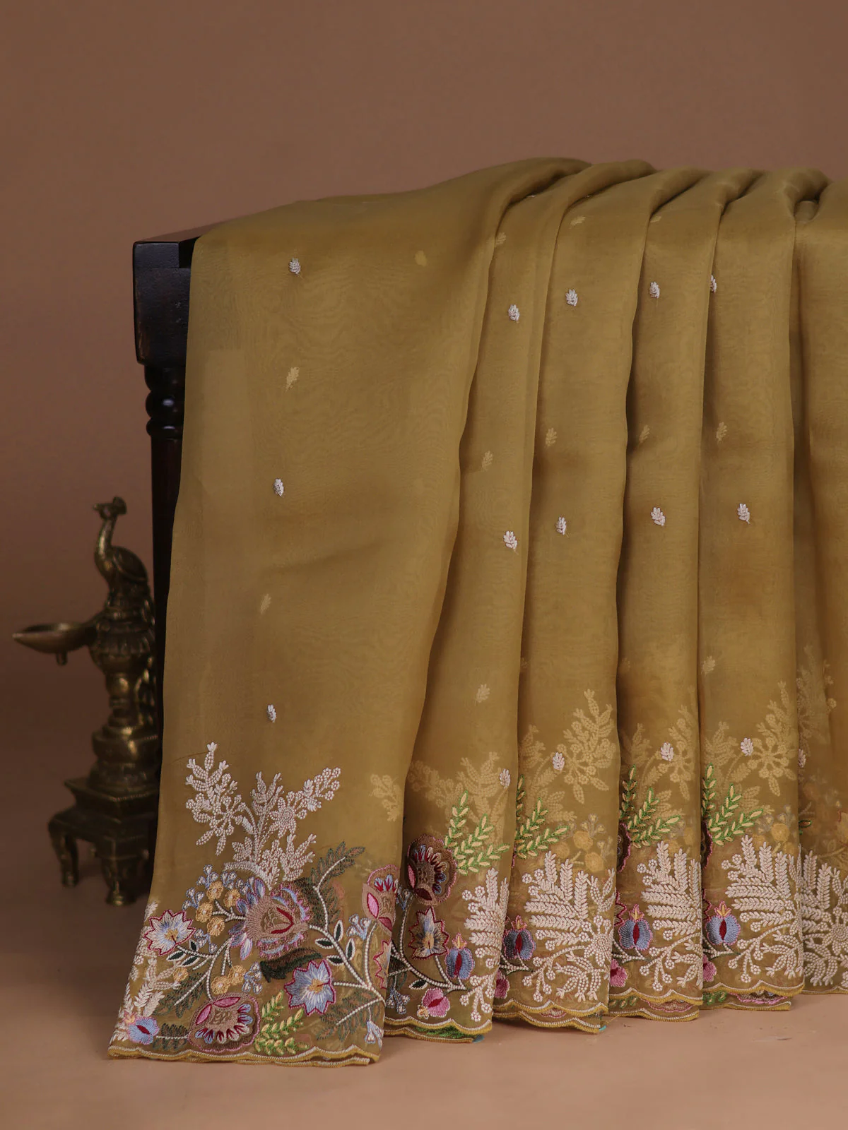 Dark Mustard Organza Silk Saree - Image 2