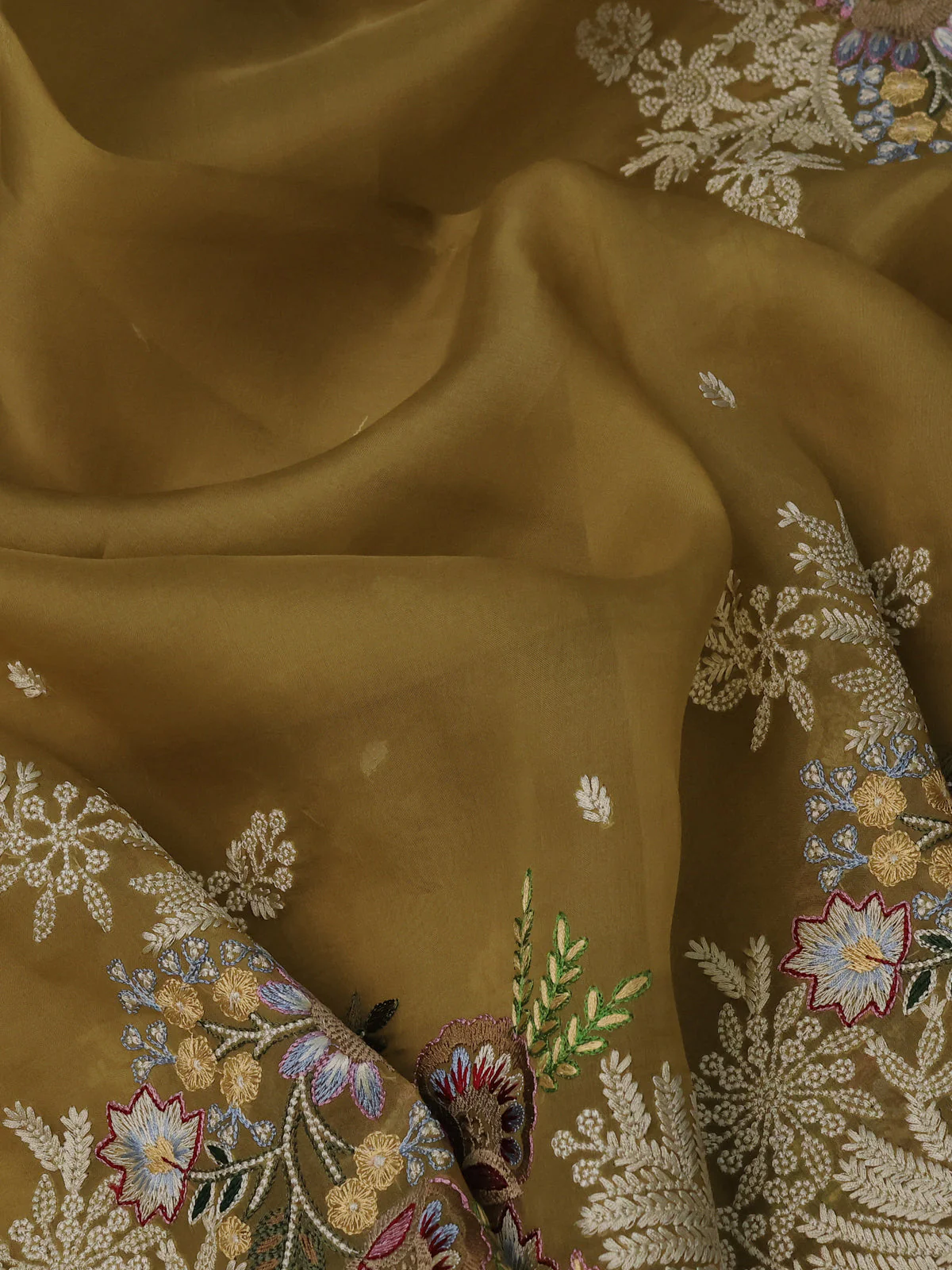 Dark Mustard Organza Silk Saree - Image 3