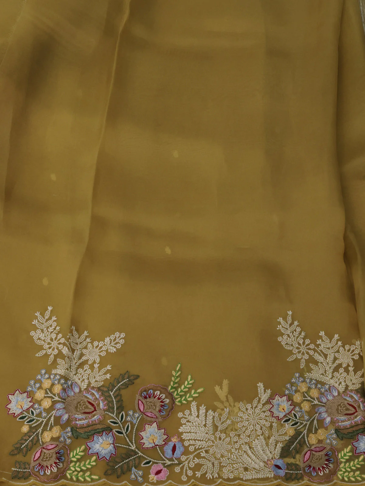 Dark Mustard Organza Silk Saree - Image 4