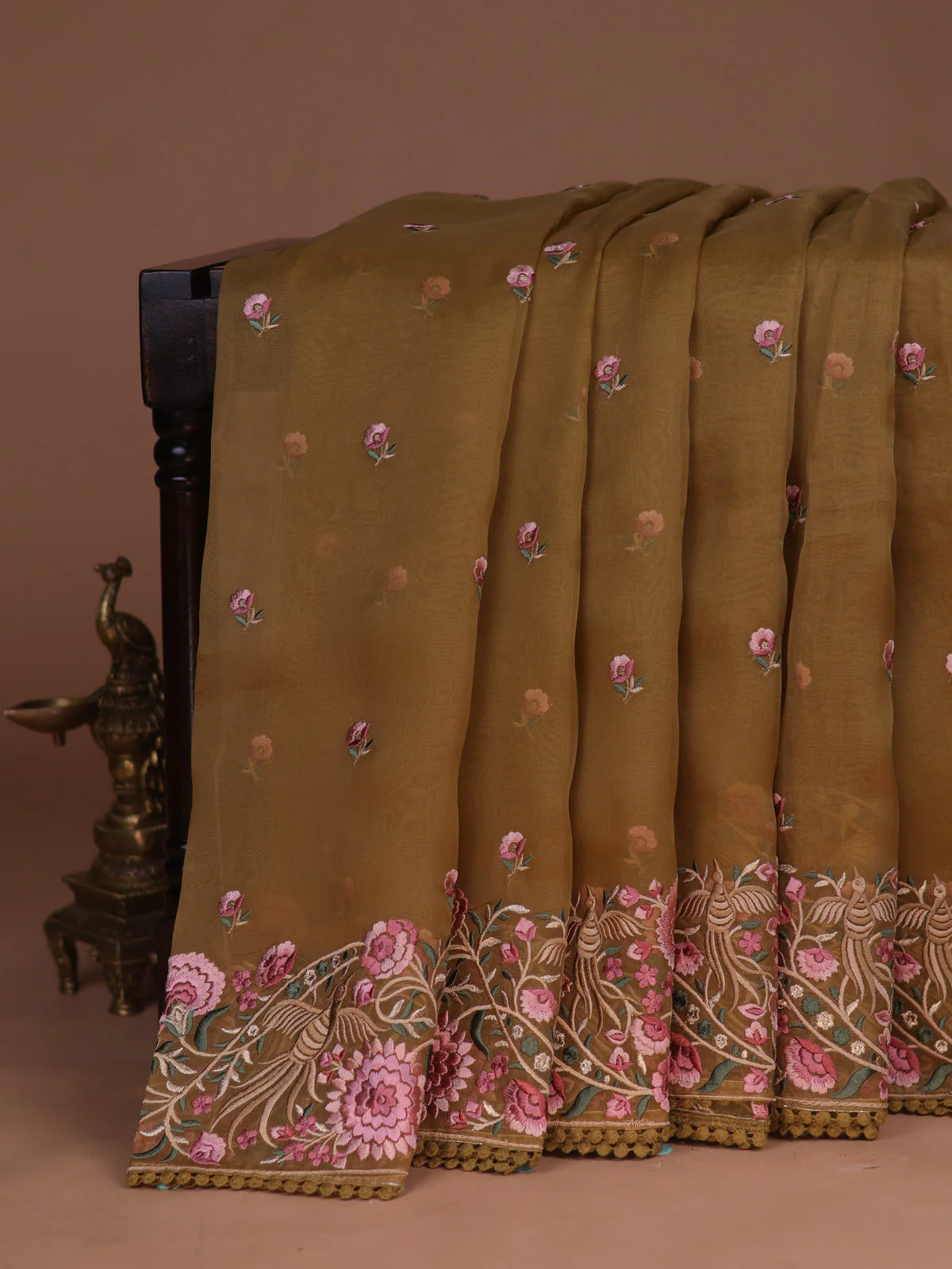 Dark Mustard Organza Silk Saree - Image 2
