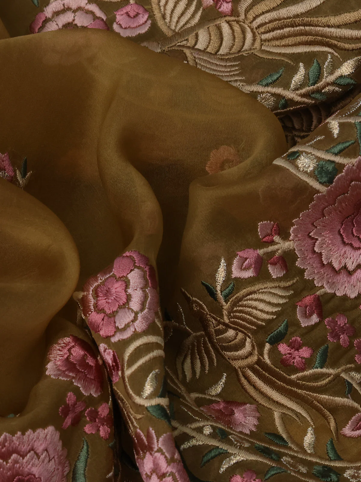 Dark Mustard Organza Silk Saree - Image 3