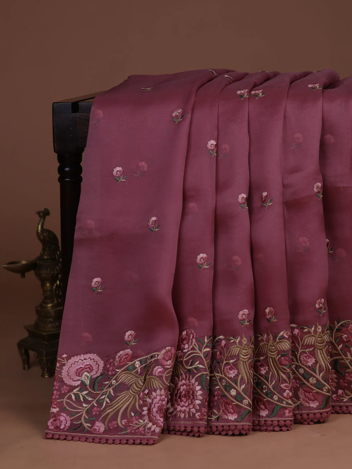 Dark Peach Organza Silk Saree - Image 2
