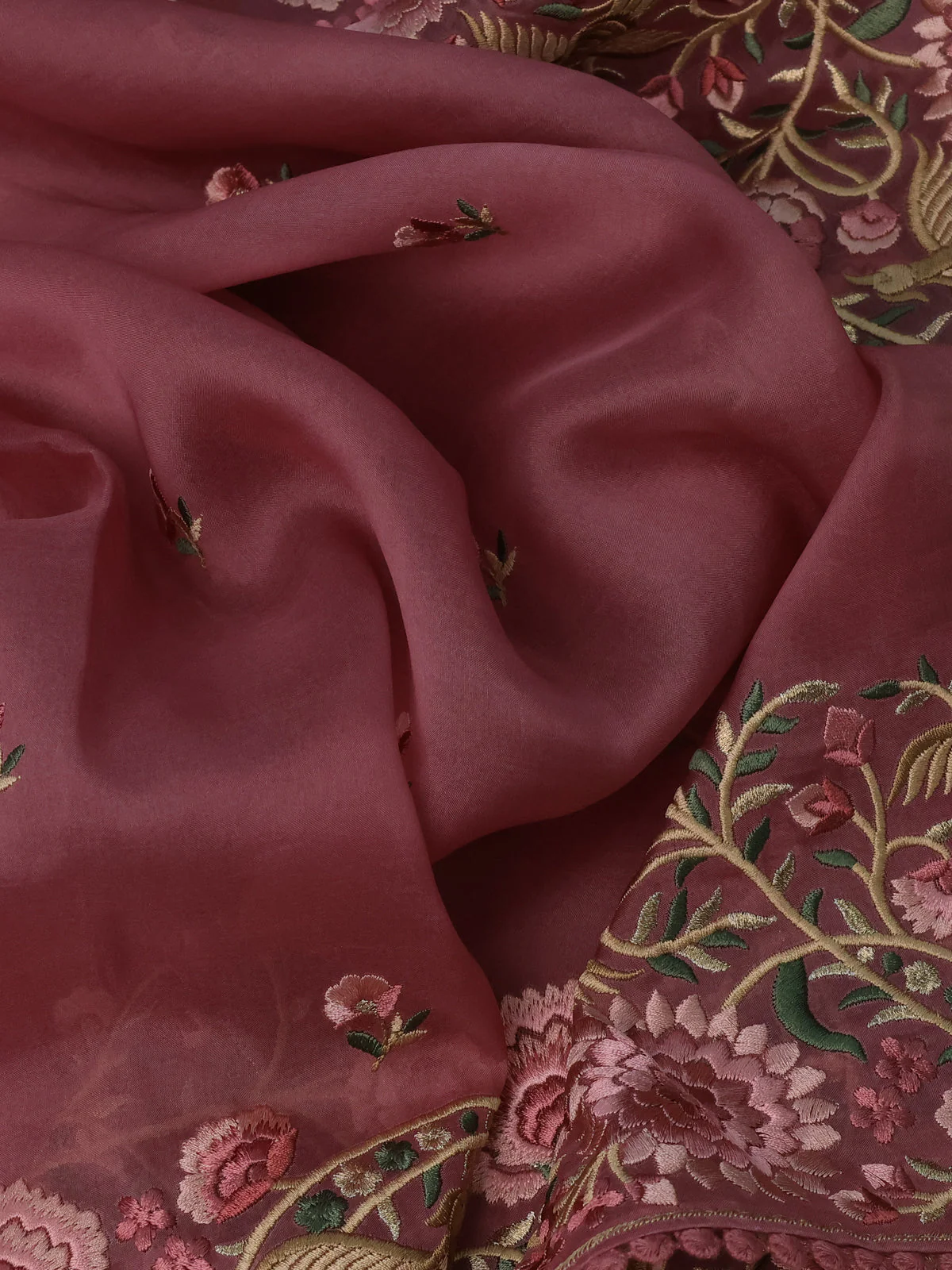 Dark Peach Organza Silk Saree - Image 3