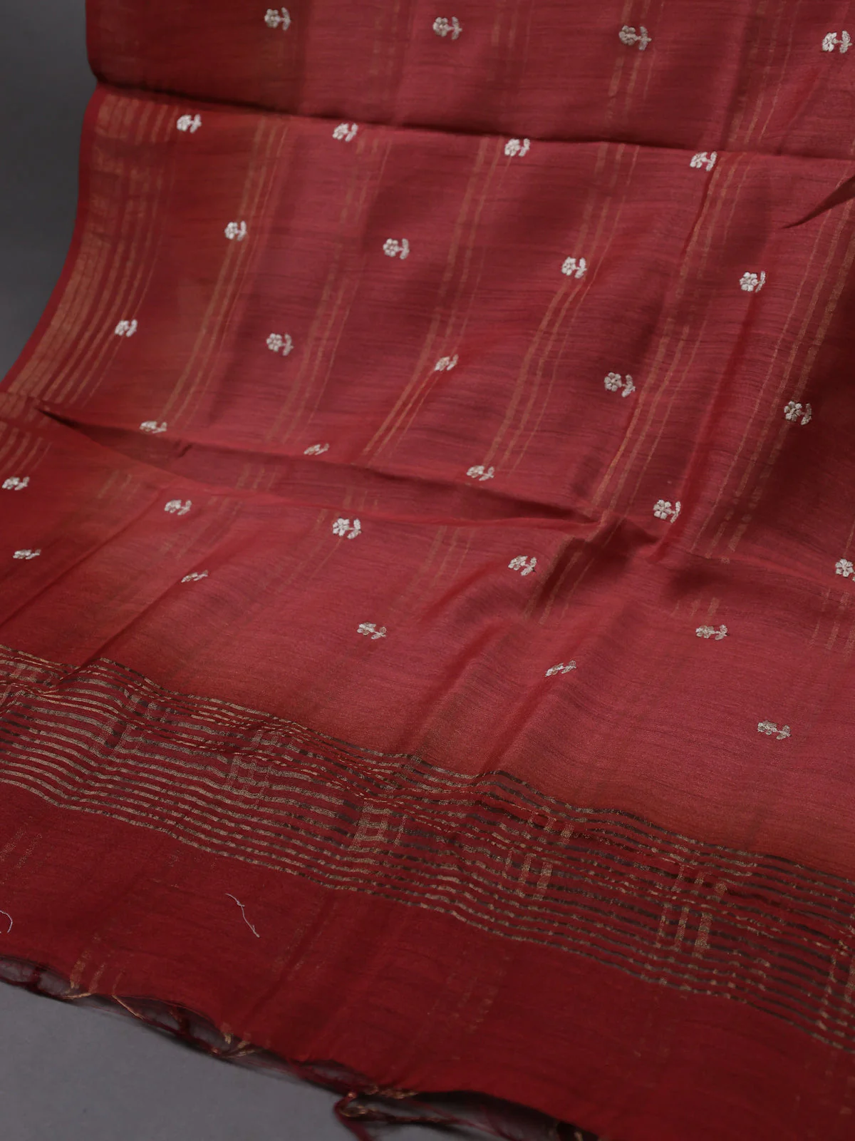 Dark Peach Tussar Silk Unstitched Suit - Image 3