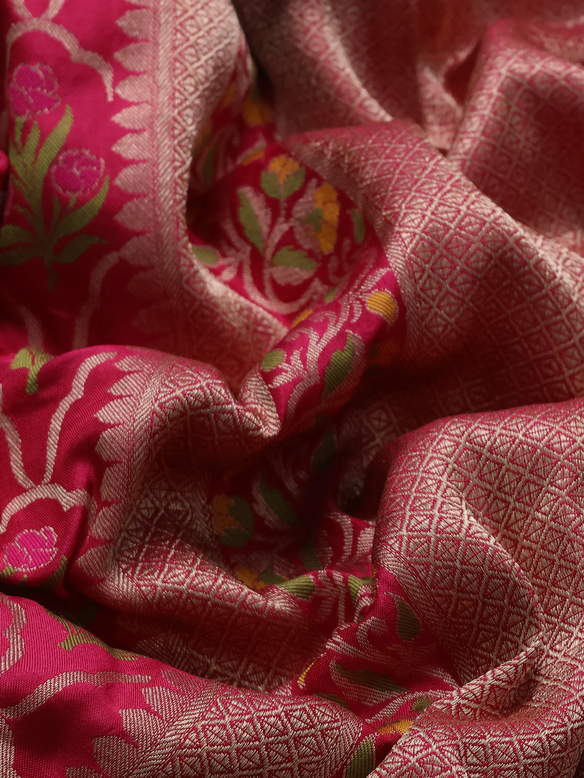 Dark Pink Banarasi Silk Saree - Image 3