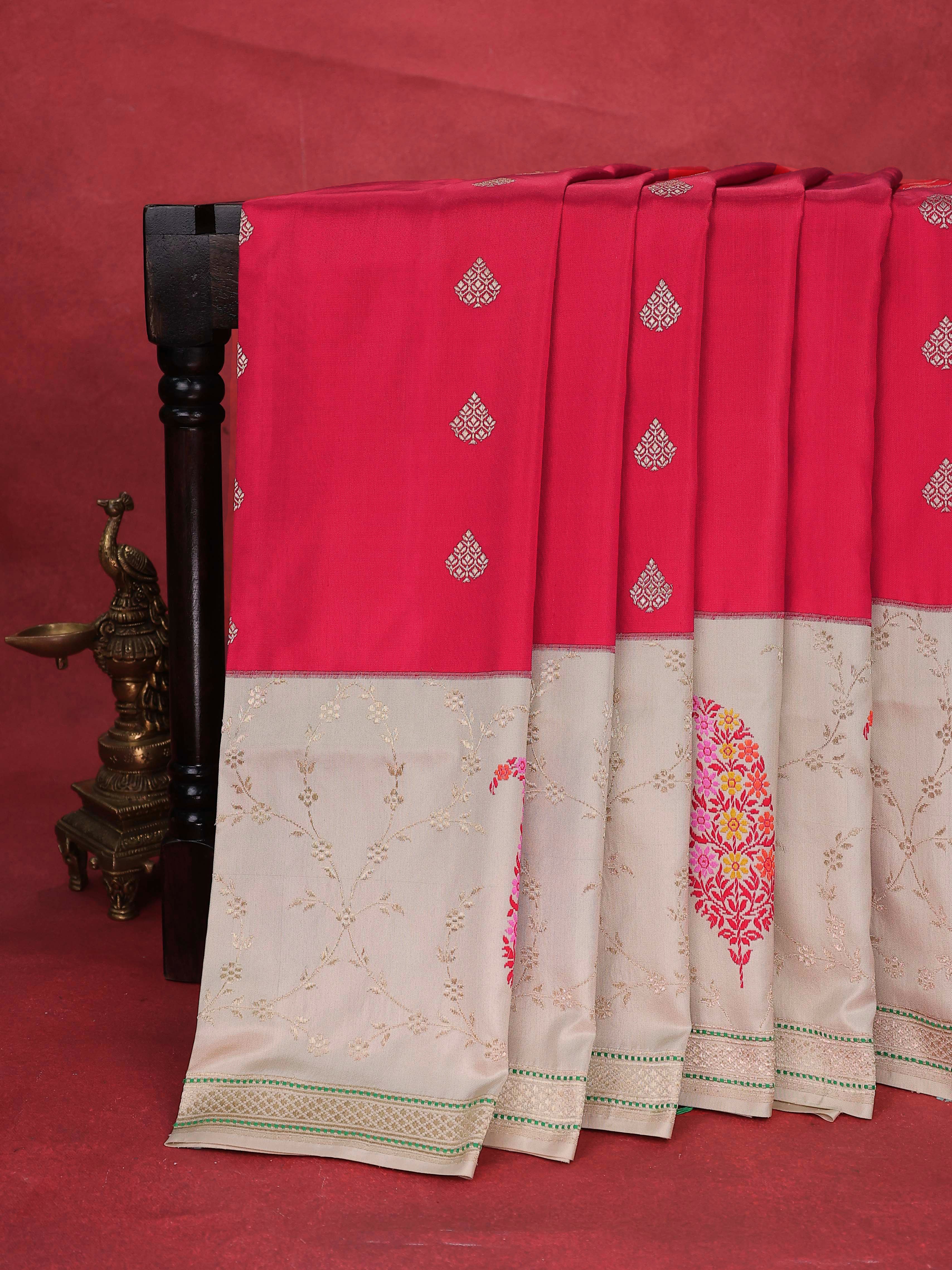 Red -Cream Banarasi Silk Saree - Image 2