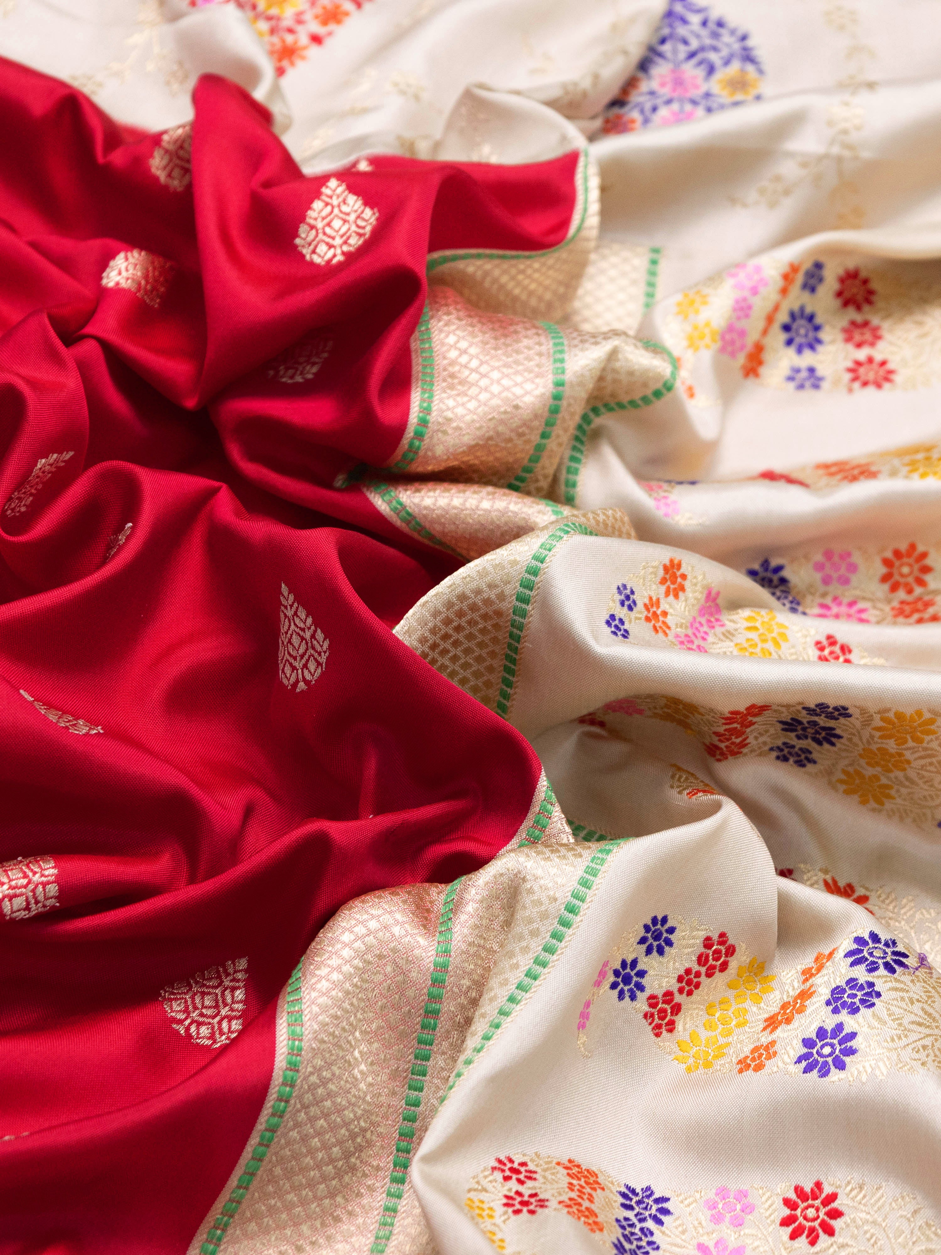 Red -Cream Banarasi Silk Saree - Image 4
