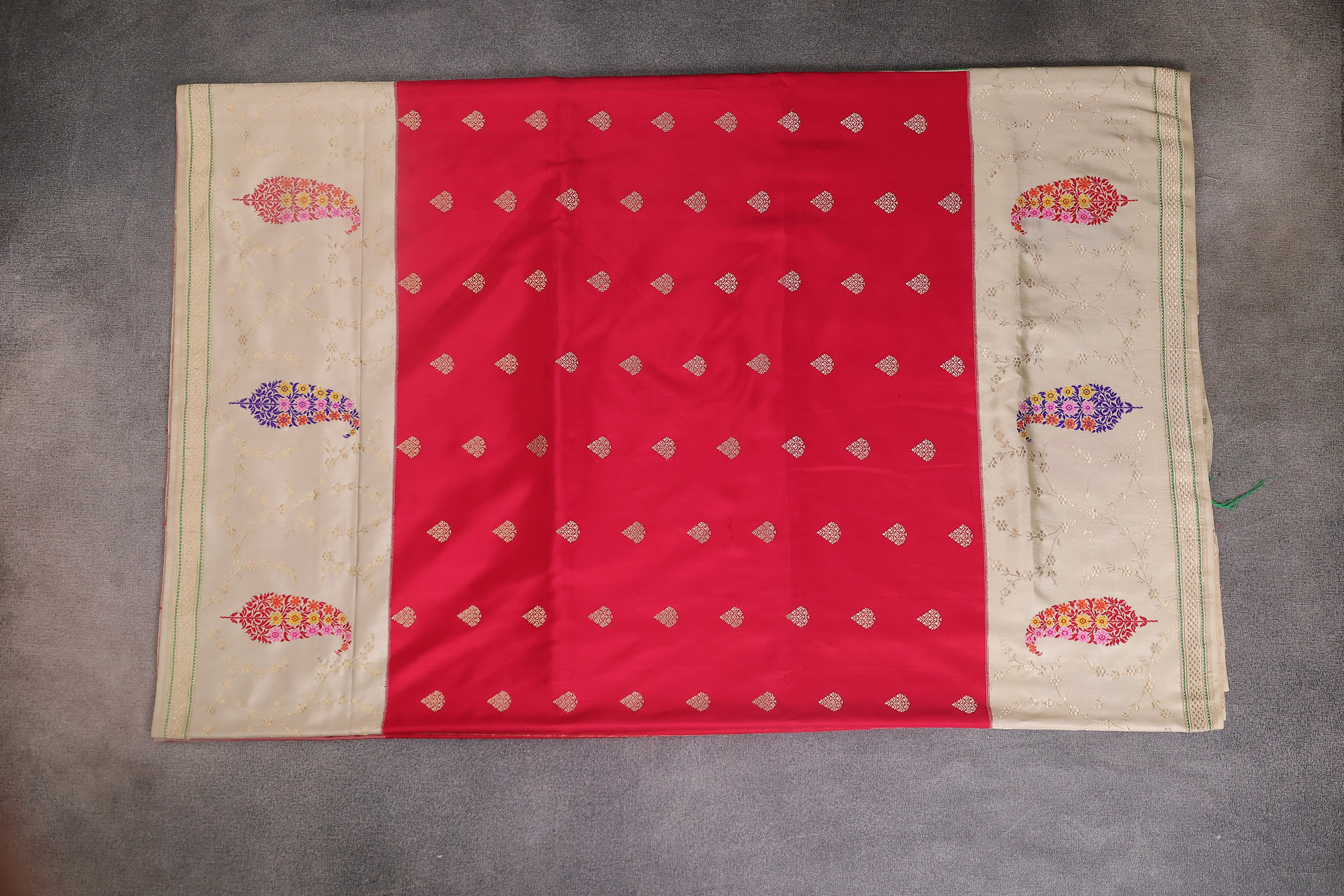 Red -Cream Banarasi Silk Saree - Image 6